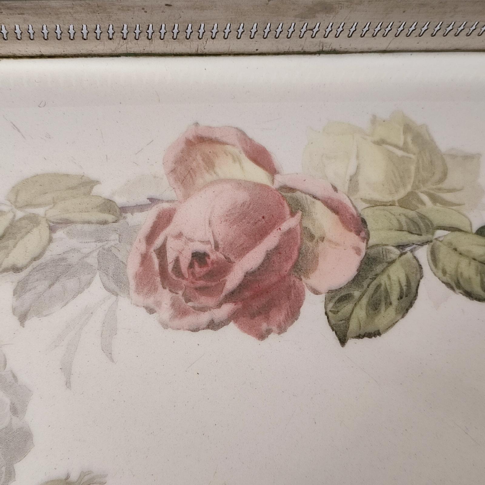 Bandeja Art Nouveau de porcelana y estaño de Villeroy & Boch, Finales S. XIX en venta 1