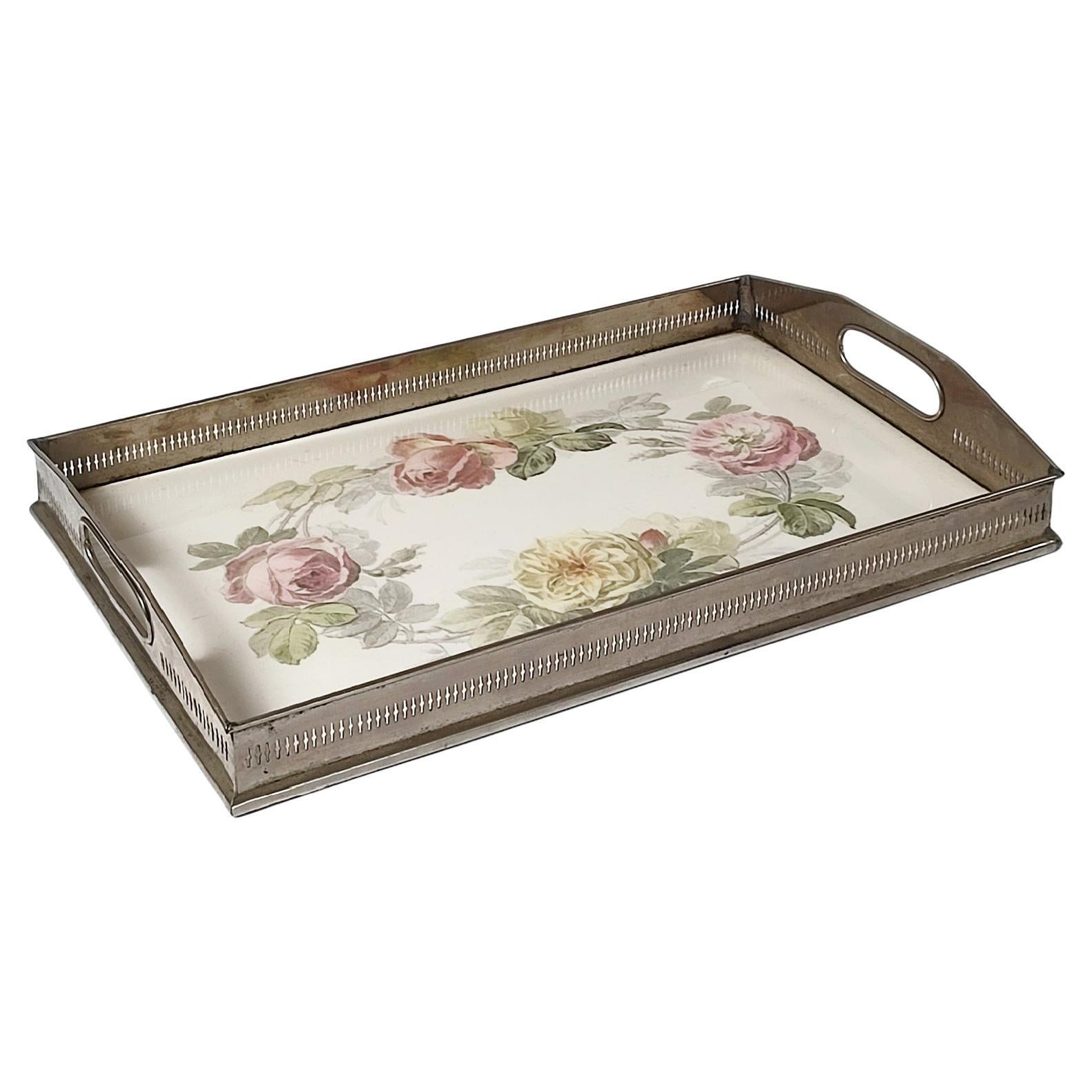 Bandeja Art Nouveau de porcelana y estaño de Villeroy & Boch, Finales S. XIX en venta