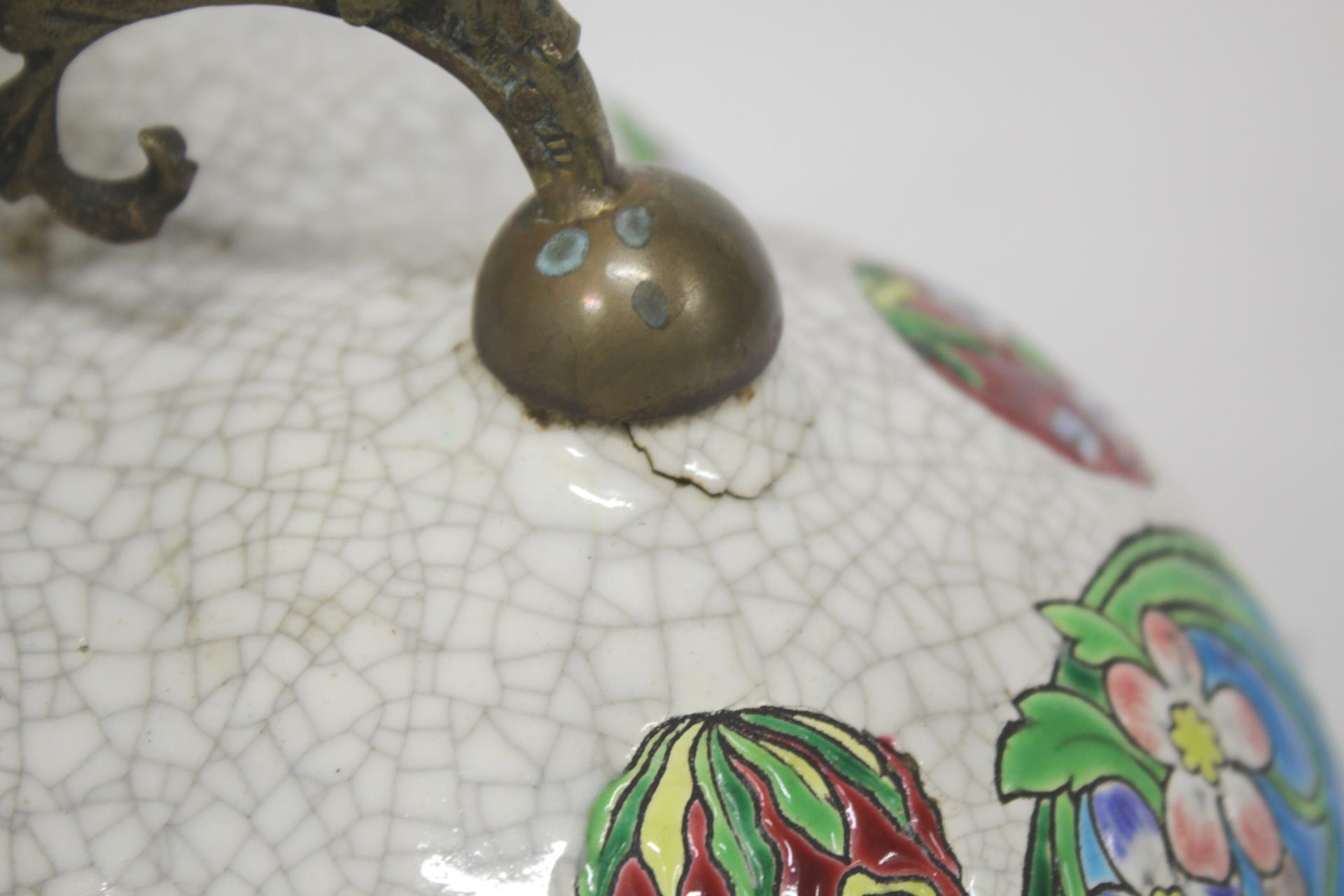 Art Nouveau Porcelain & Brass Vase in Longwy Style 3