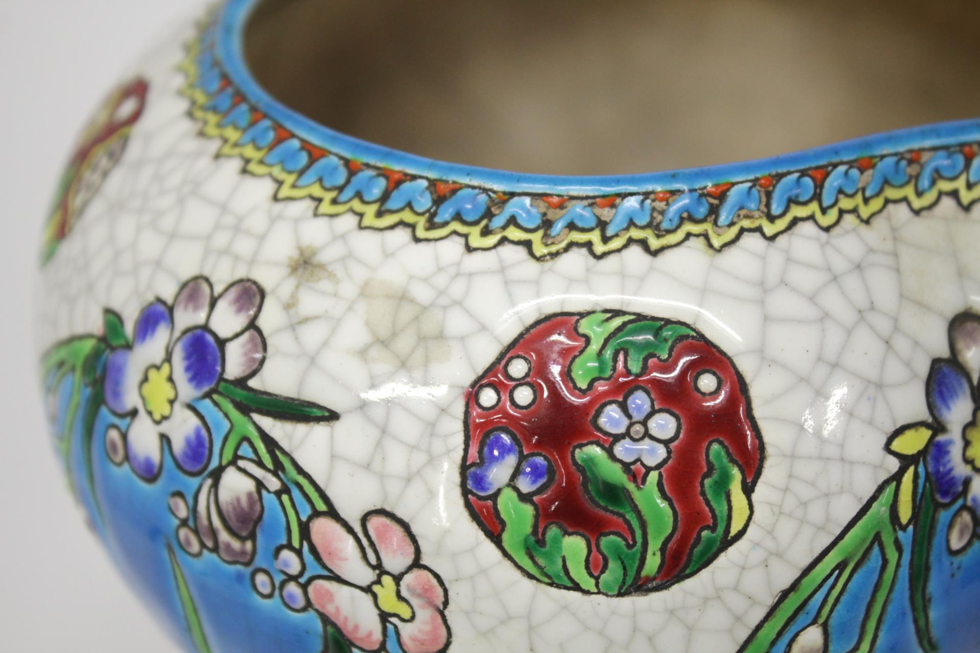 Metal Art Nouveau Porcelain & Brass Vase In Longwy Style