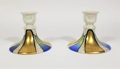 Art Nouveau Porcelain Candle Holders, German Bavaria Artist Signed Dated 1934