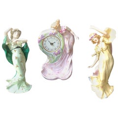 Art Nouveau Porcelain Clock Set from German Plaue House, before 1989