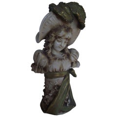 Art Nouveau Porcelain Girl Bust, Manner of Edward Stellmacher