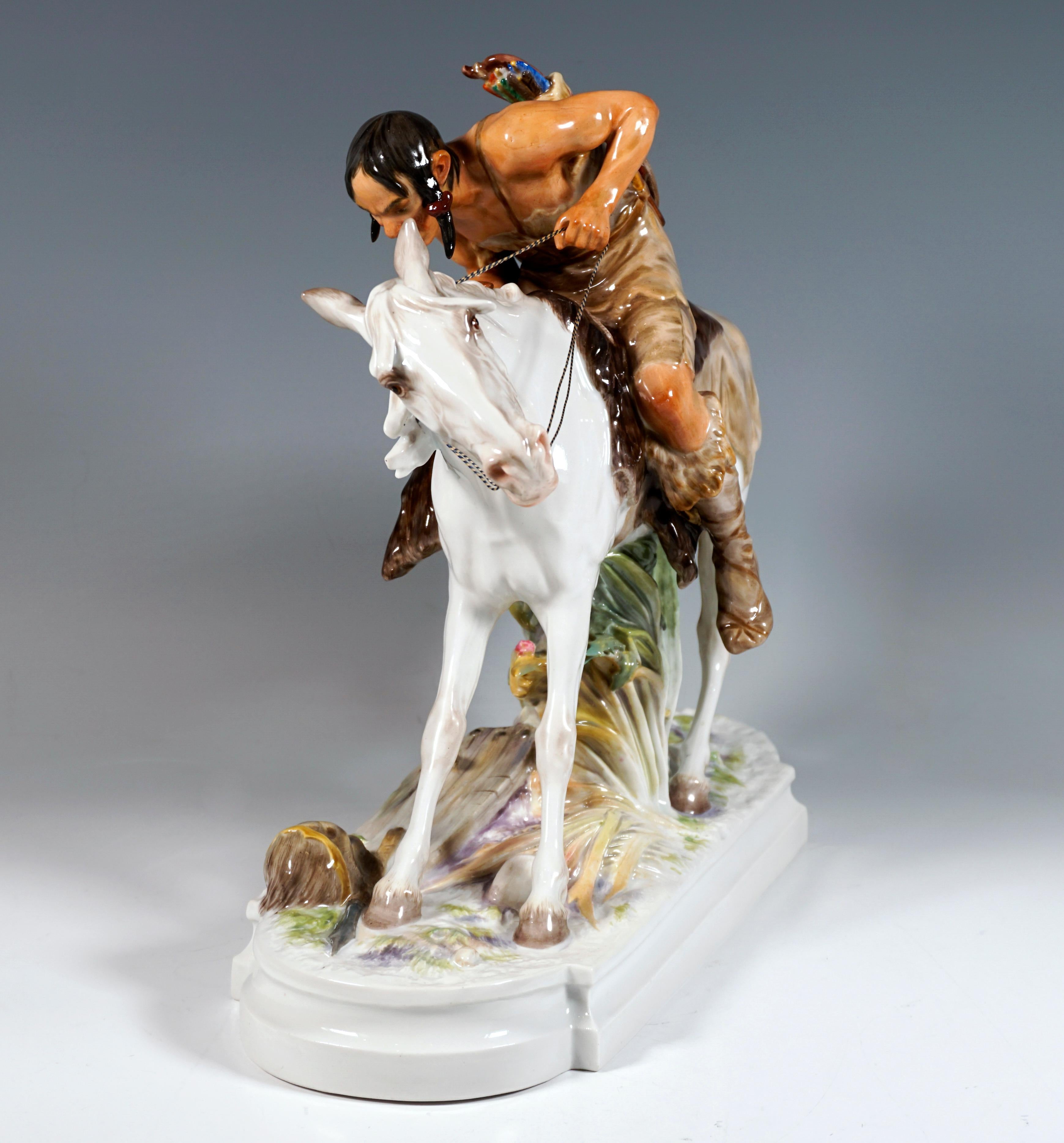 Hand-Crafted Art Nouveau Porcelain Group 'Hun On Horseback', by E. Hoesel, Meissen Germany