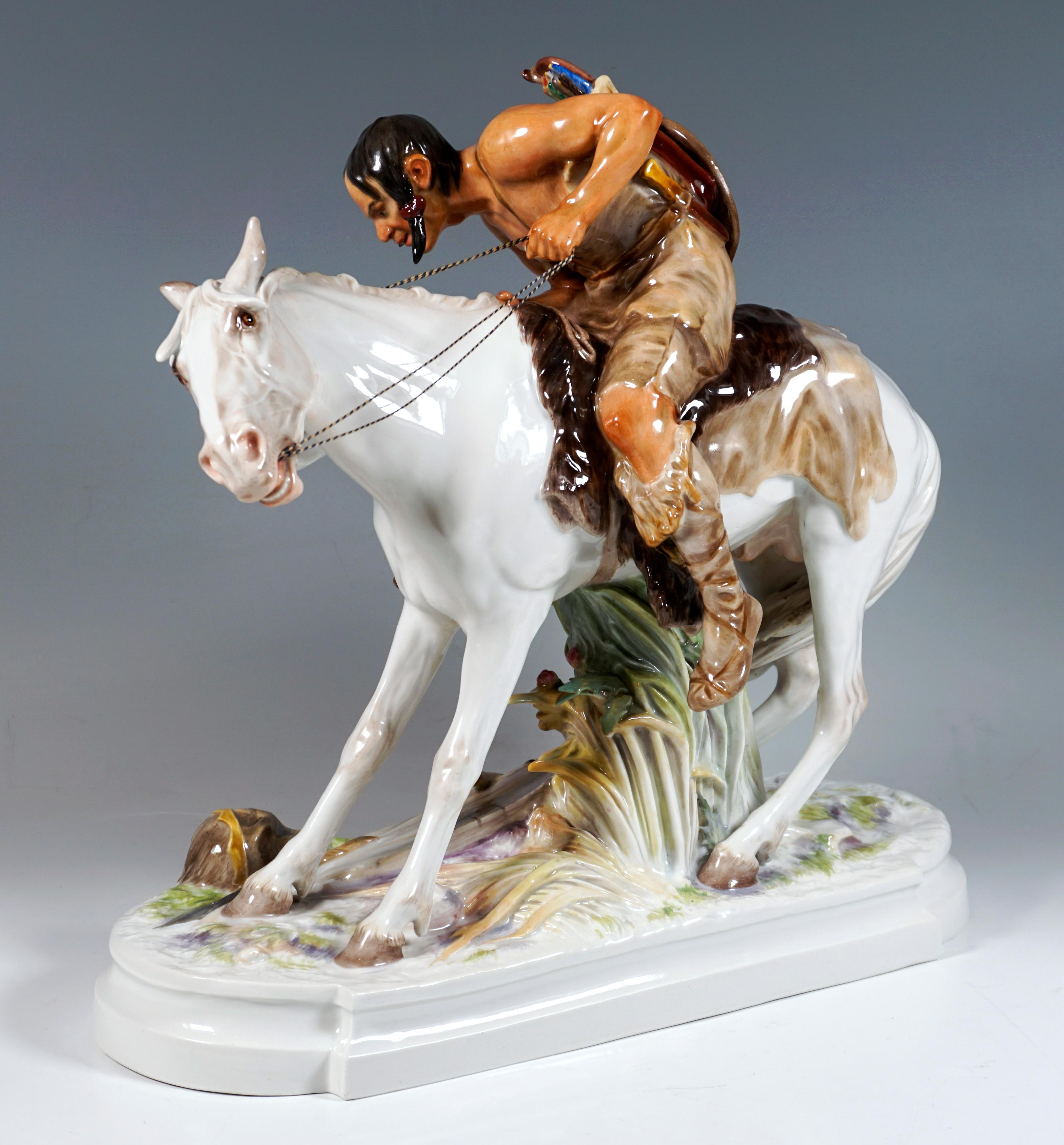 Art Nouveau Porcelain Group 'Hun On Horseback', by E. Hoesel, Meissen Germany In Good Condition In Vienna, AT