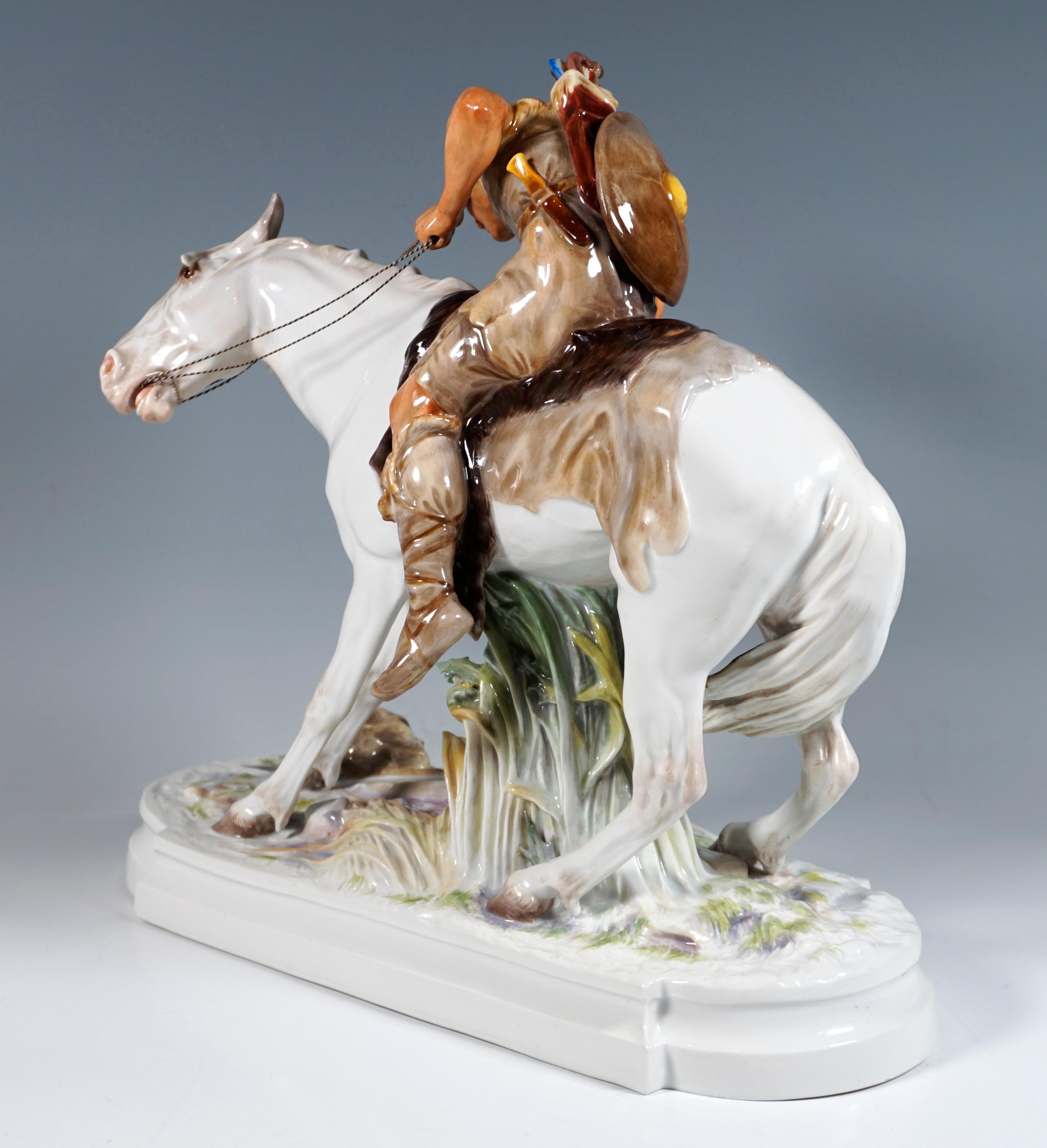 Early 20th Century Art Nouveau Porcelain Group 'Hun On Horseback', by E. Hoesel, Meissen Germany