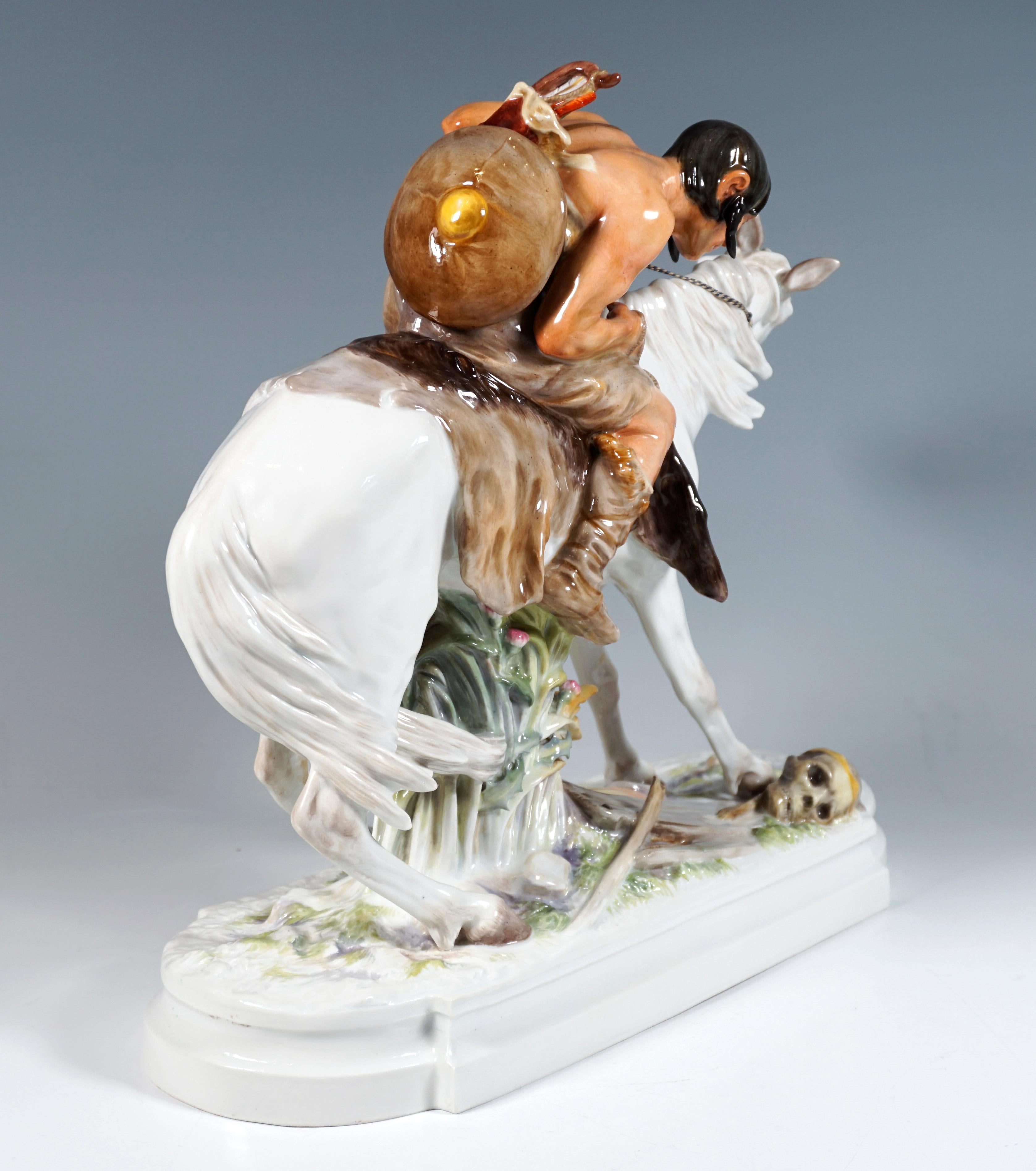 Art Nouveau Porcelain Group 'Hun On Horseback', by E. Hoesel, Meissen Germany 1