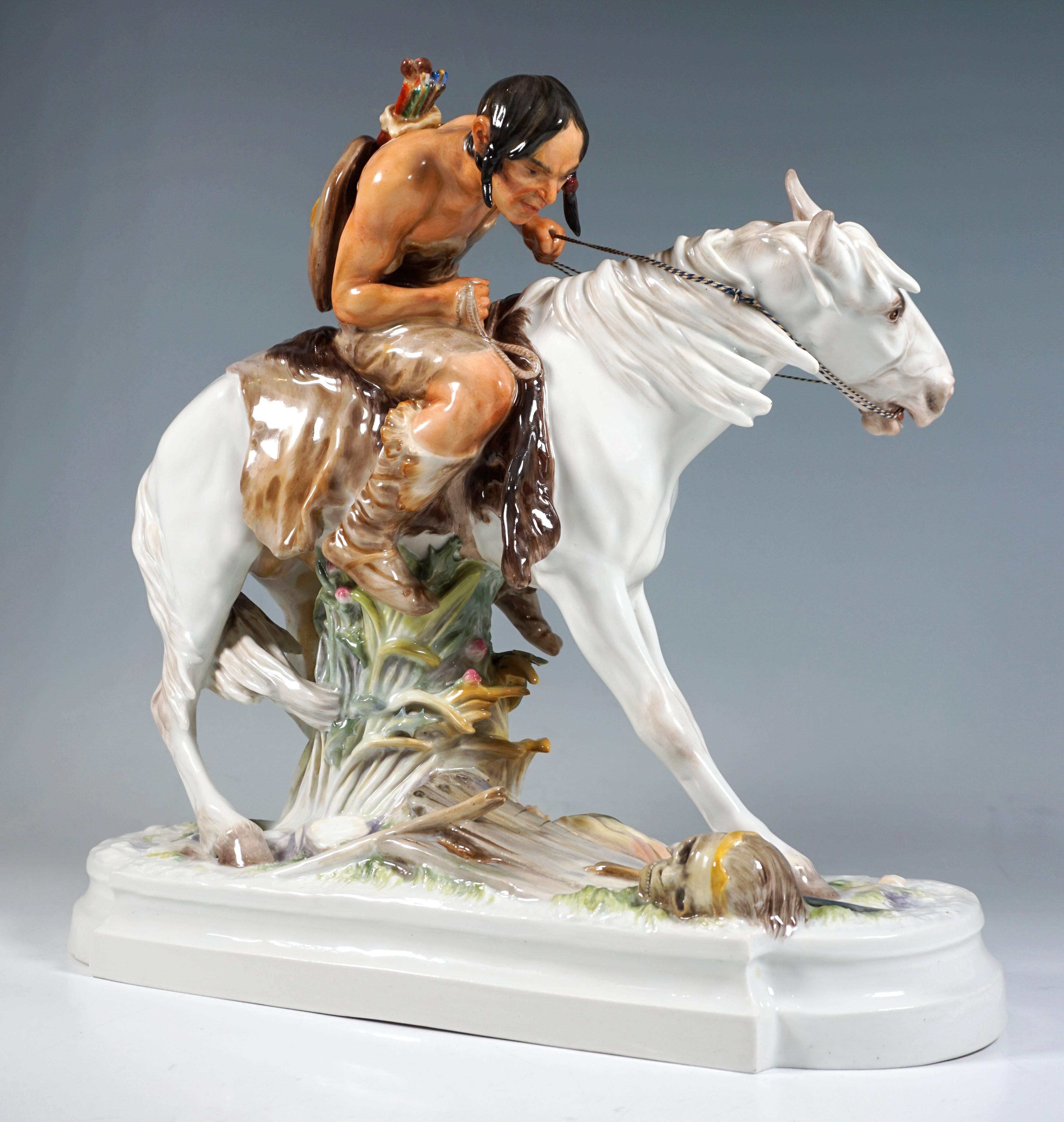 Art Nouveau Porcelain Group 'Hun On Horseback', by E. Hoesel, Meissen Germany 2