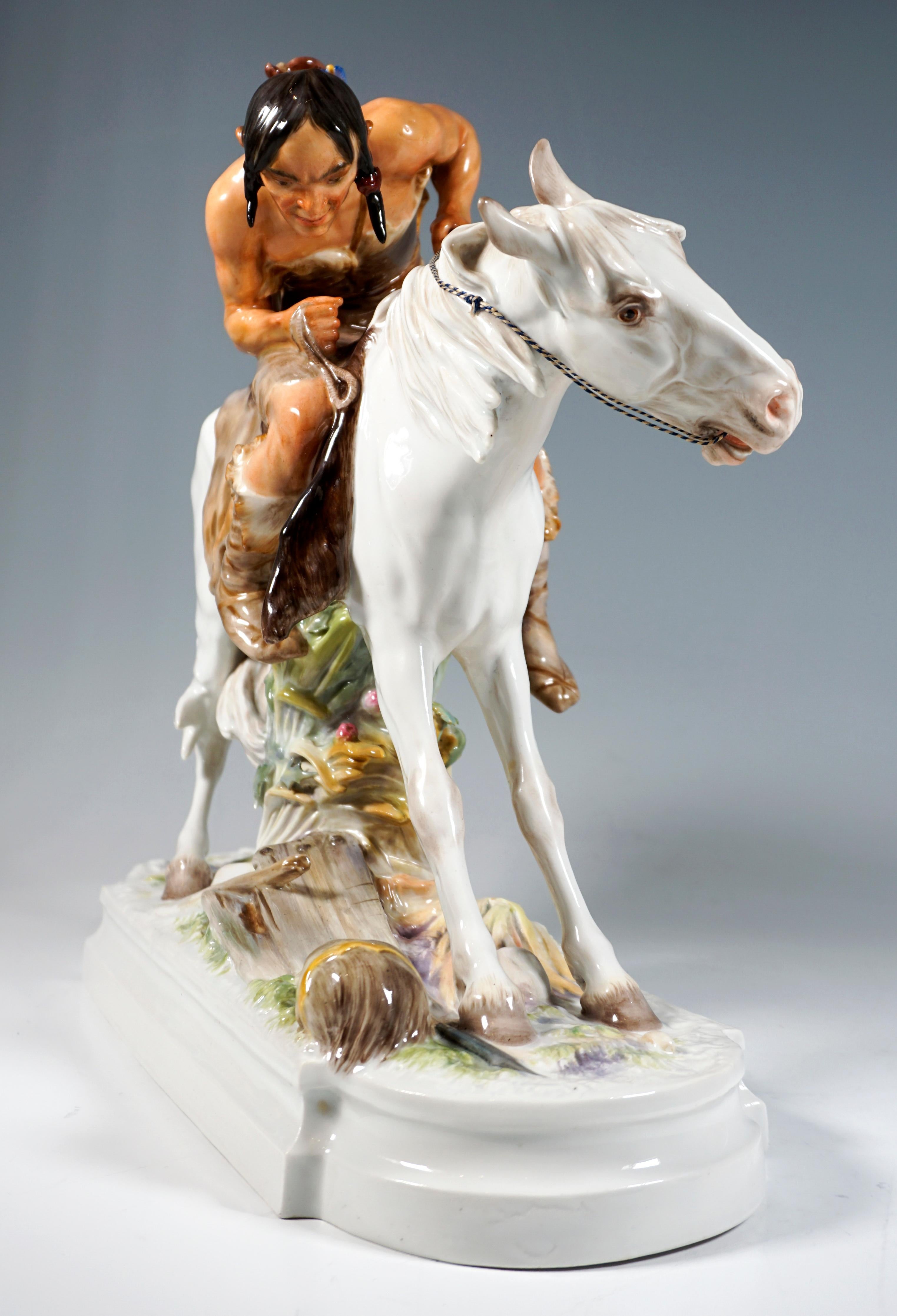 Art Nouveau Porcelain Group 'Hun On Horseback', by E. Hoesel, Meissen Germany 3