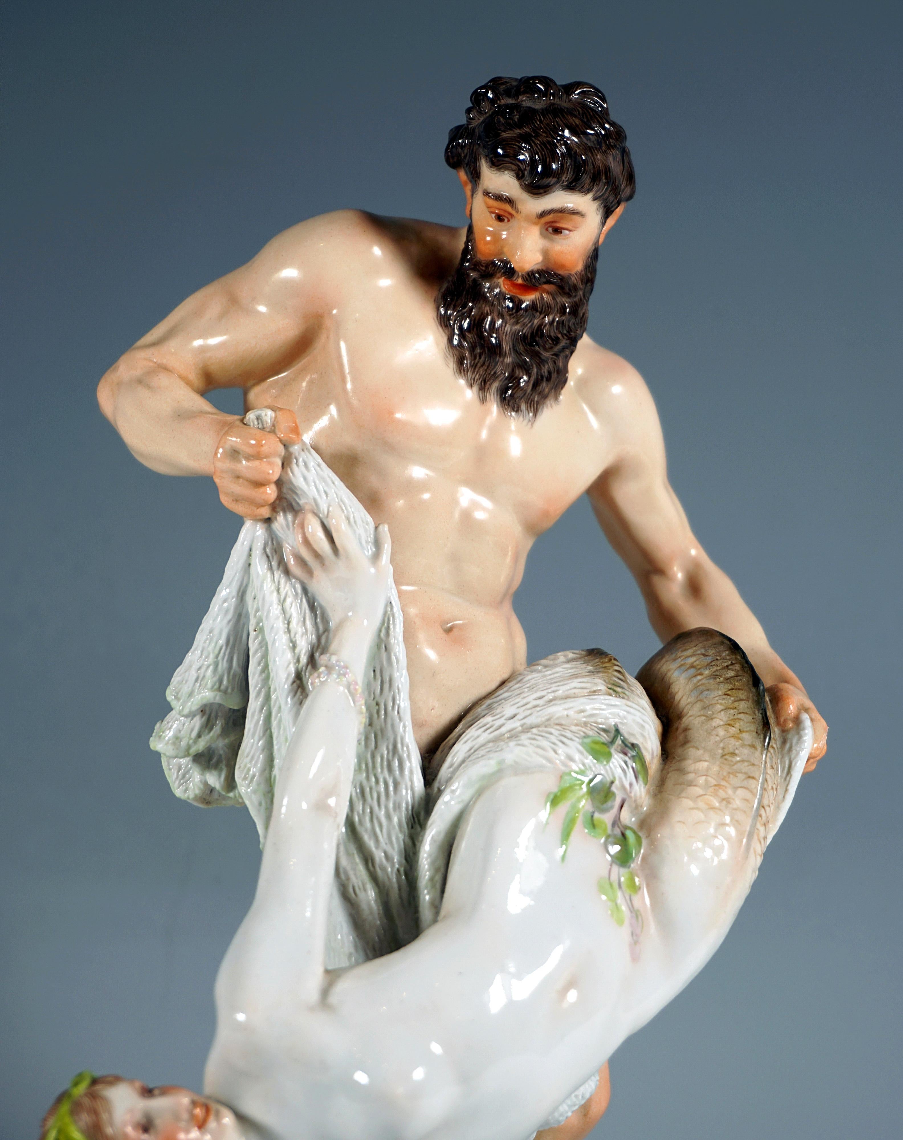 Art Nouveau Porcelain Group 'The Mermaid Catch', by E. Herter, Meissen Ca 1900 In Good Condition In Vienna, AT