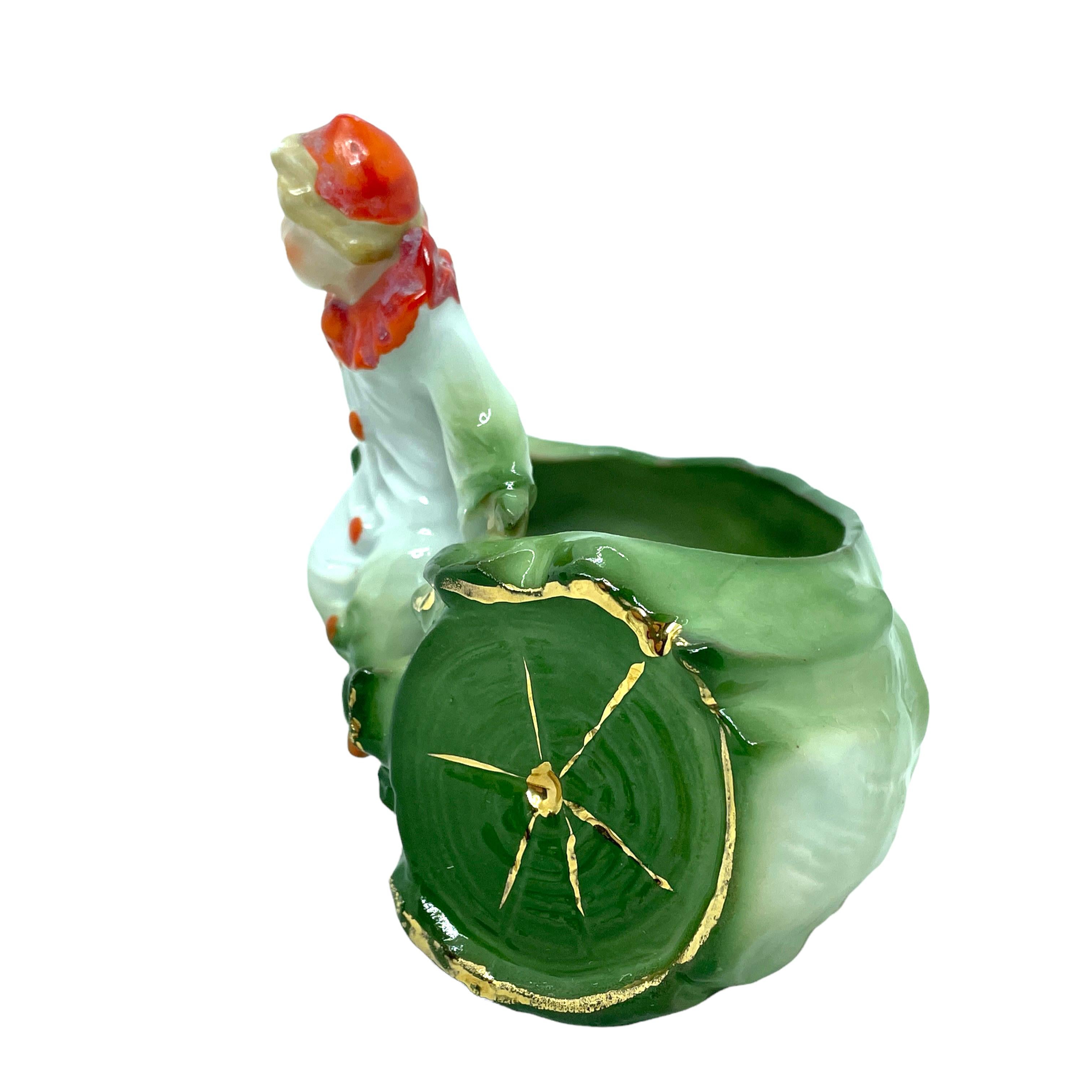 Early 20th Century Art Nouveau Porcelain Harlequin Figural Catchall Antique, German, 1910s For Sale