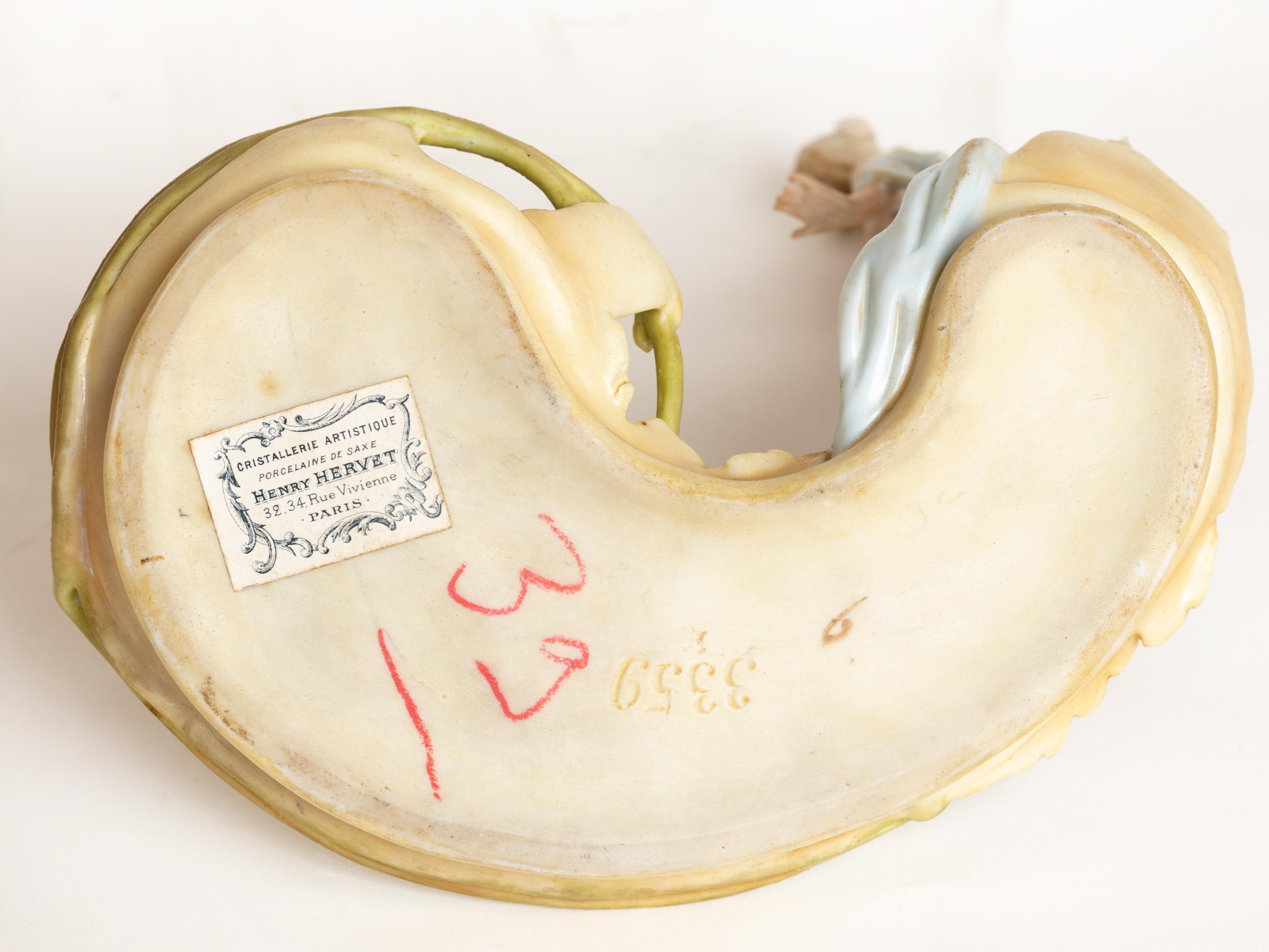 Calamaio in porcellana Art Nouveau con Venere e ninfea, XIX secolo in vendita 6