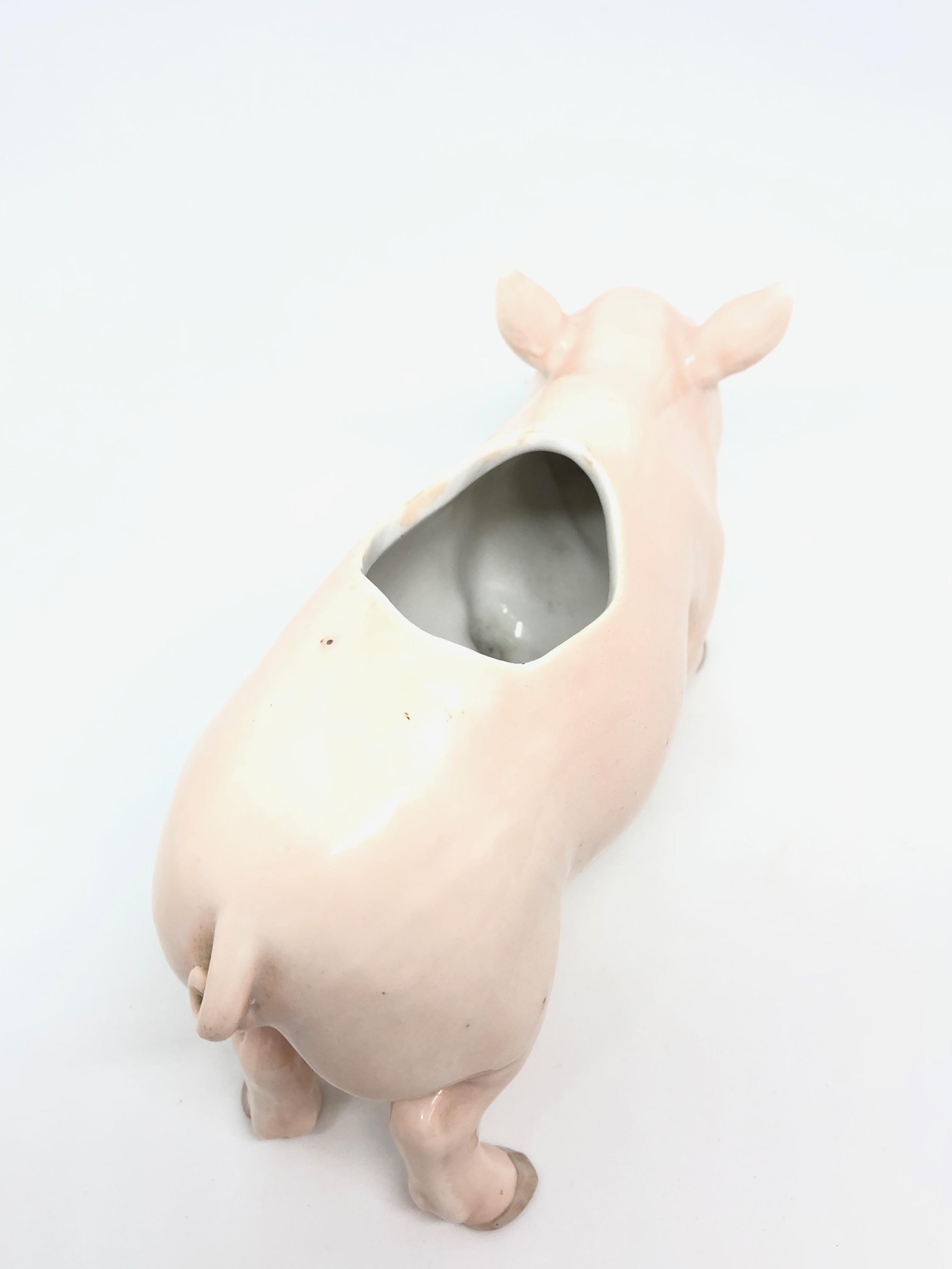 Début du 20ème siècle Attrape-tout en porcelaine Art Nouveau Cochon rose Antique:: allemand:: années 1910 en vente
