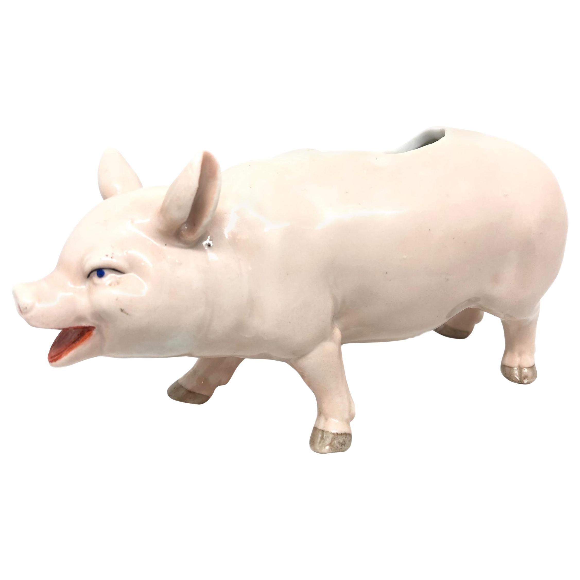 Attrape-tout en porcelaine Art Nouveau Cochon rose Antique:: allemand:: années 1910