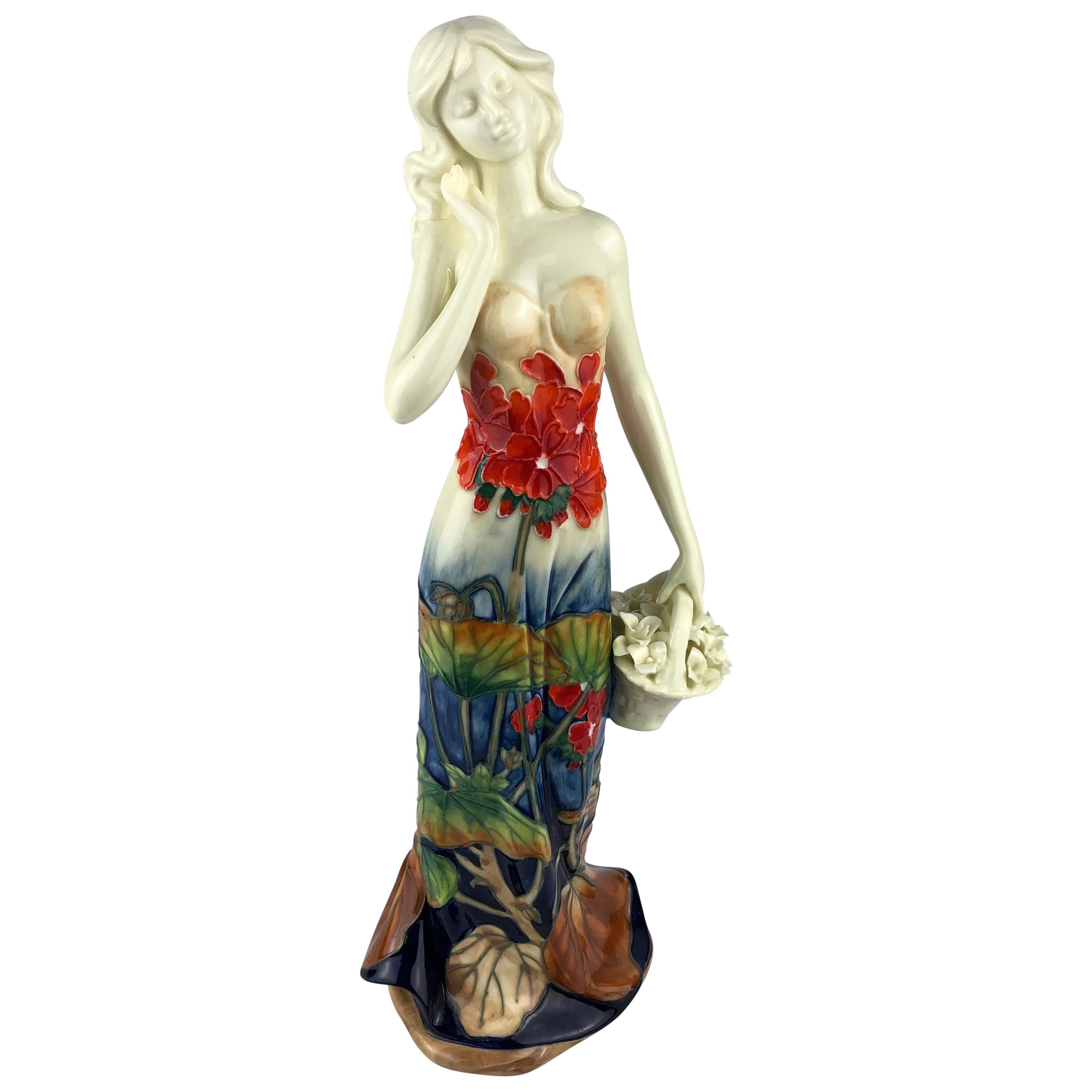 Art Nouveau Porcelain Statue of a Woman, Signed Decors du Galion