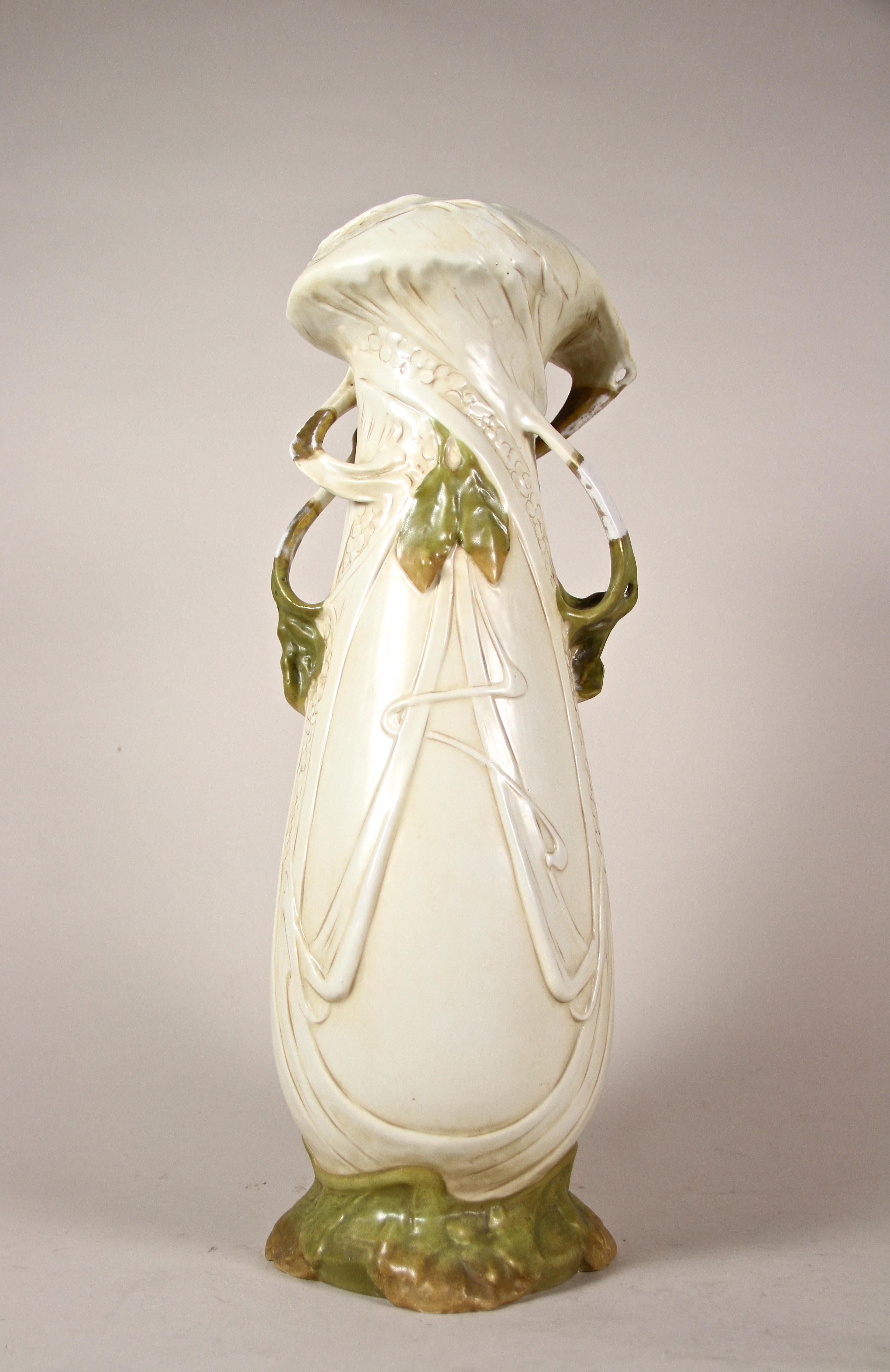 Czech Art Nouveau Porcelain Vase with Olives by Royal Dux, Bohemia, circa 1900