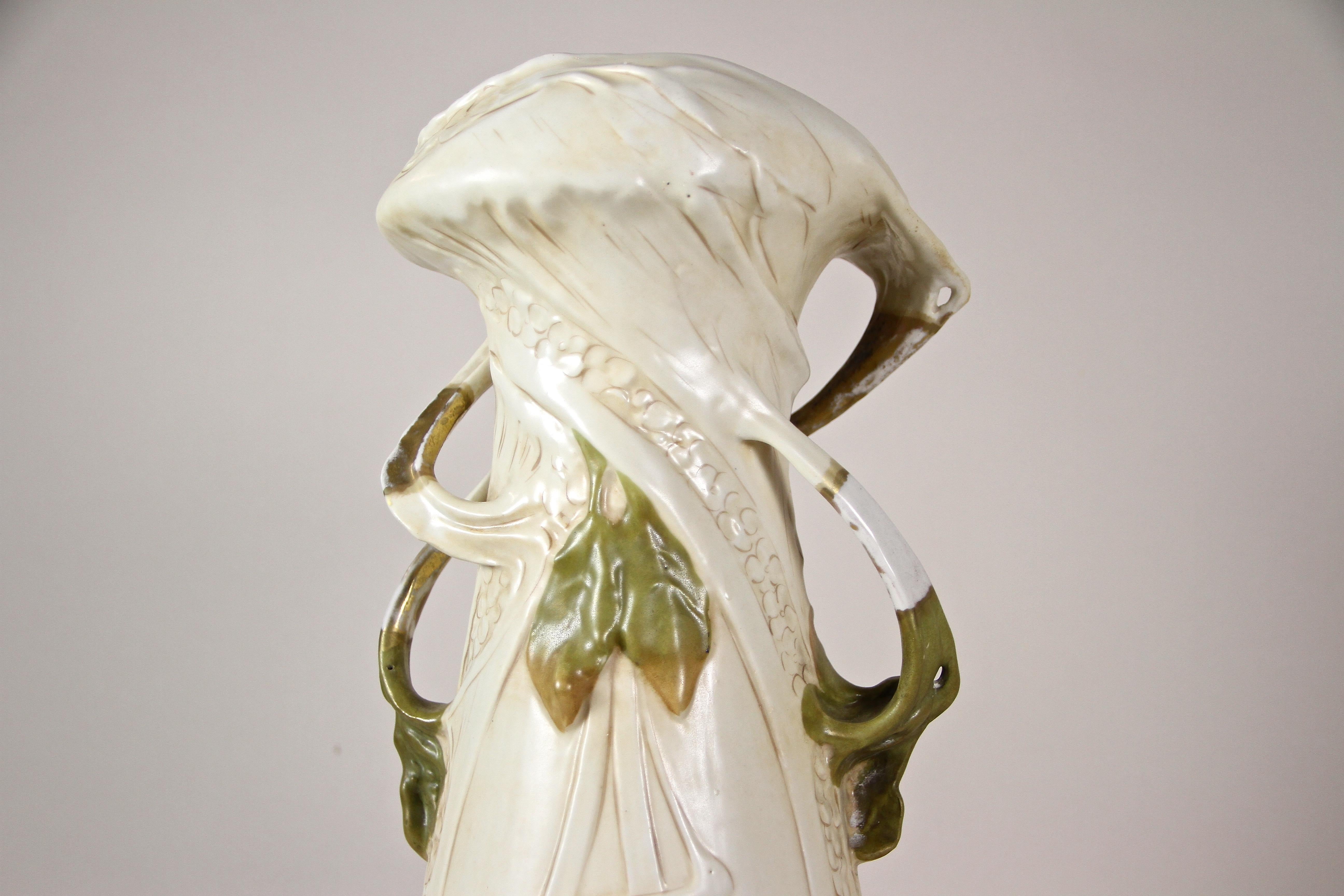 Hand-Painted Art Nouveau Porcelain Vase with Olives by Royal Dux, Bohemia, circa 1900