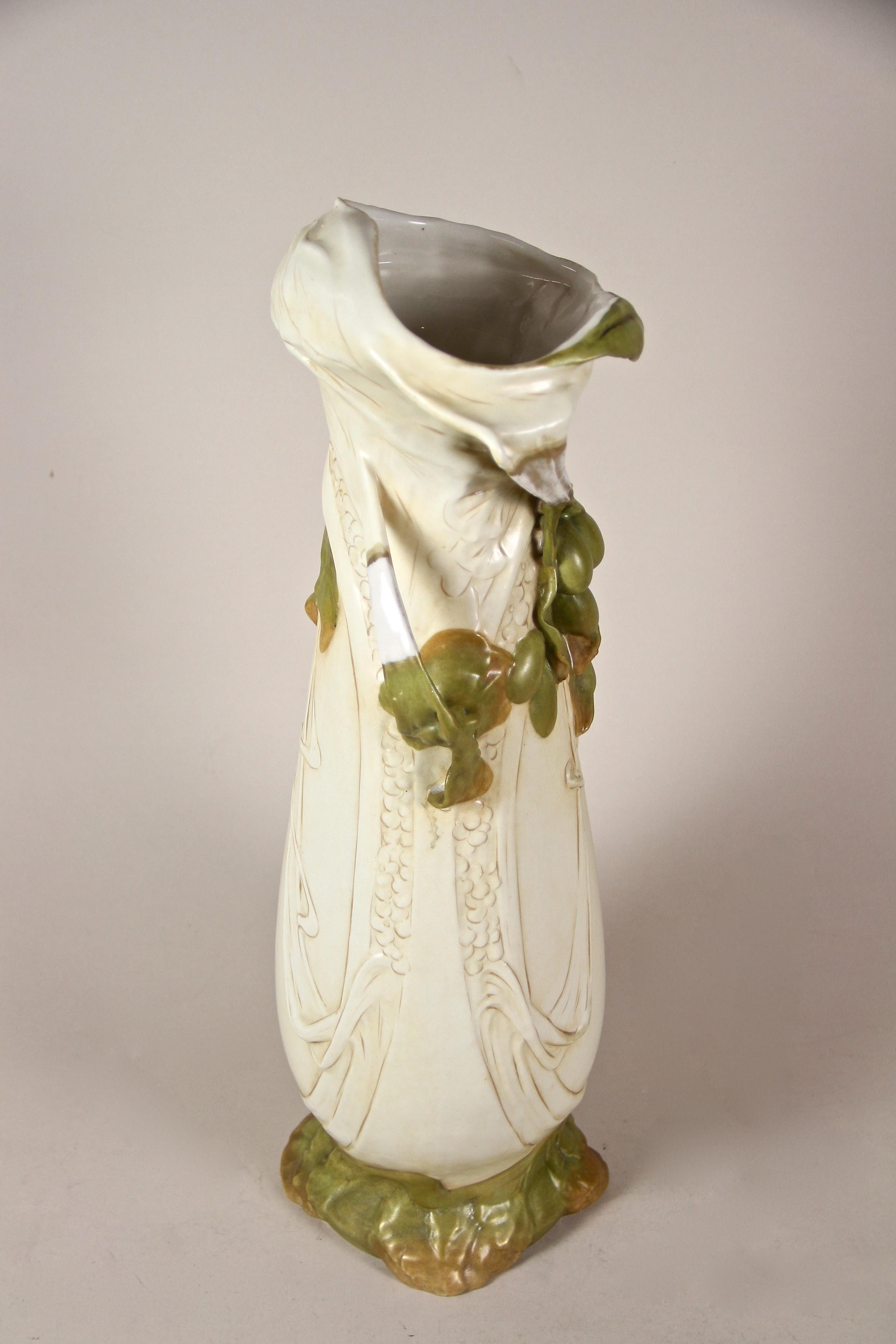 20th Century Art Nouveau Porcelain Vase with Olives by Royal Dux, Bohemia, circa 1900