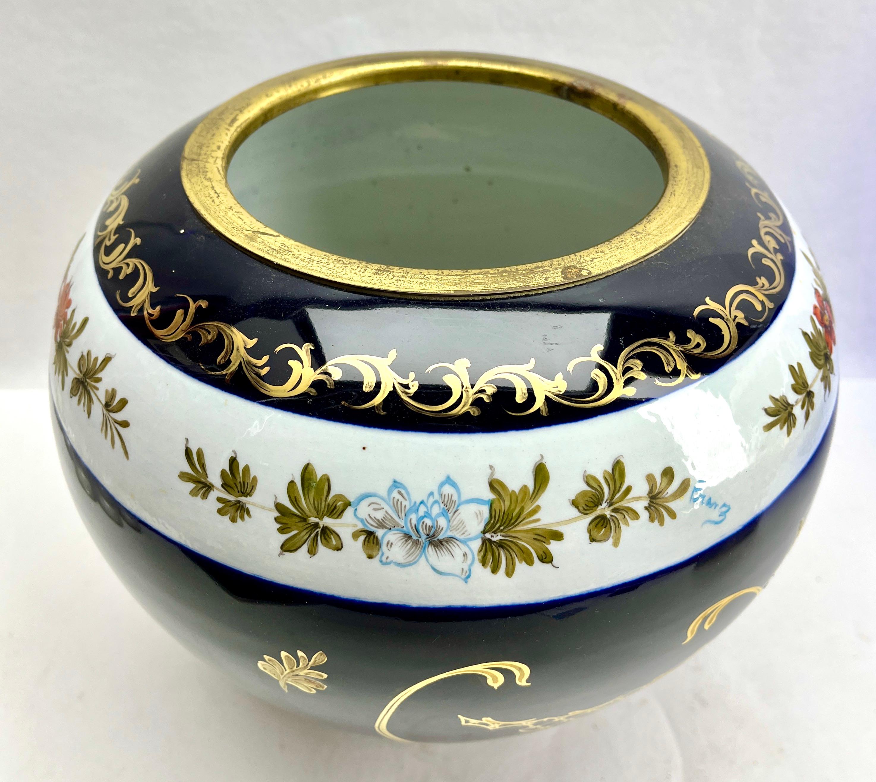 French Art Nouveau Porcelian Vase stamped Richelieu mounted one Brass Base Hand-Painted For Sale