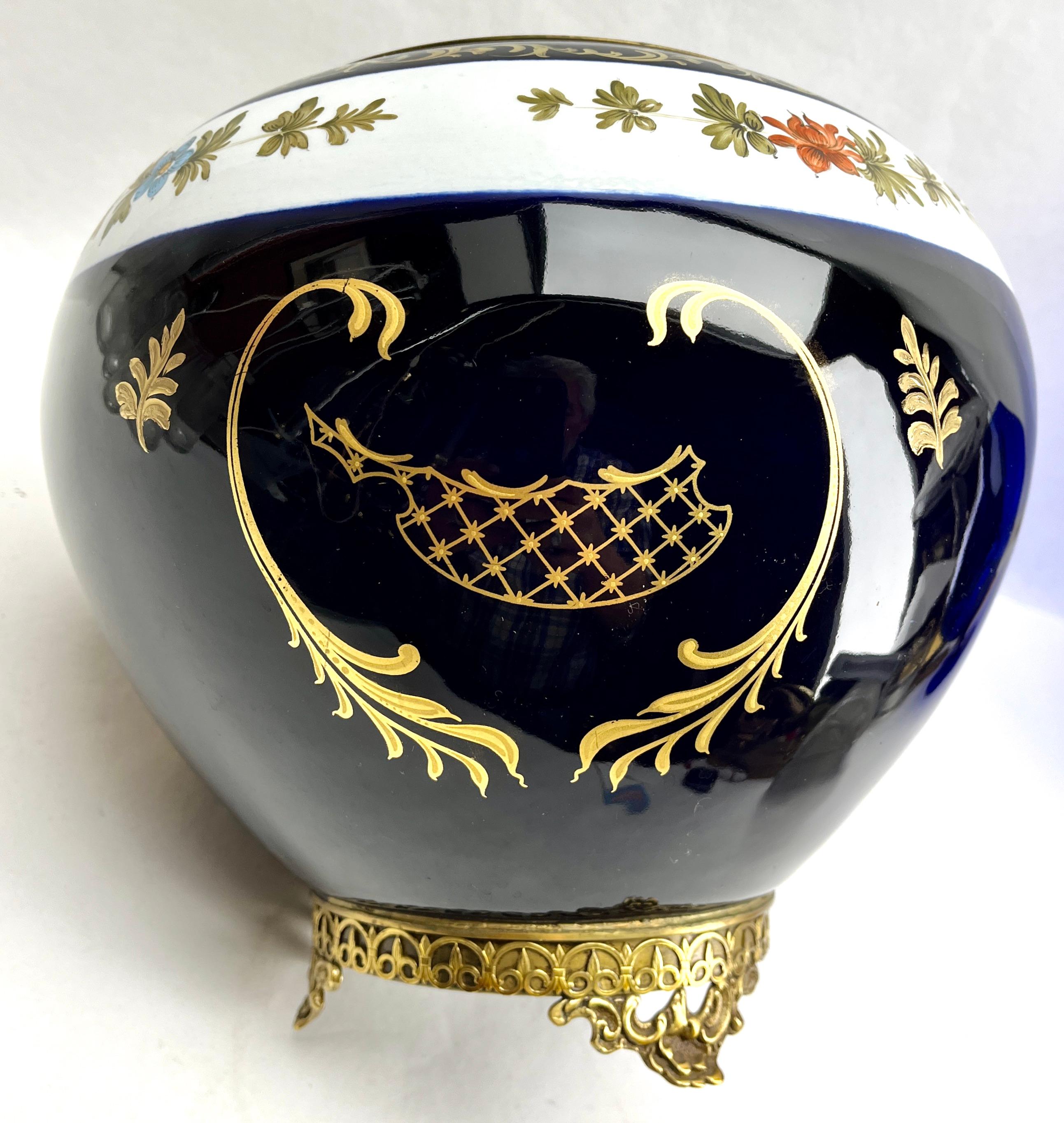 Mid-20th Century Art Nouveau Porcelian Vase stamped Richelieu mounted one Brass Base Hand-Painted For Sale