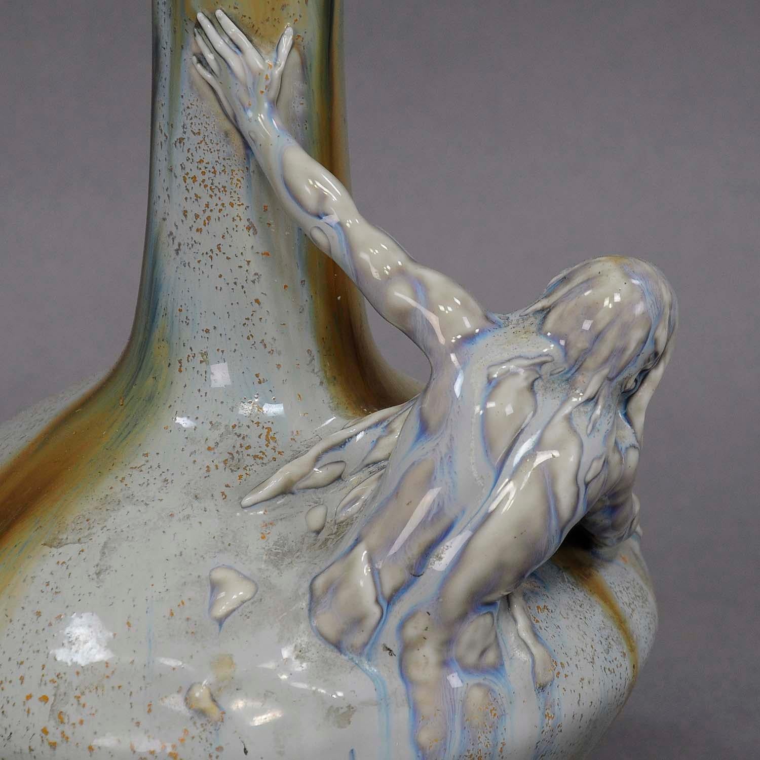 German Art Nouveau Porcellain Vase with Neptun Sculpture, ca. 1900 For Sale