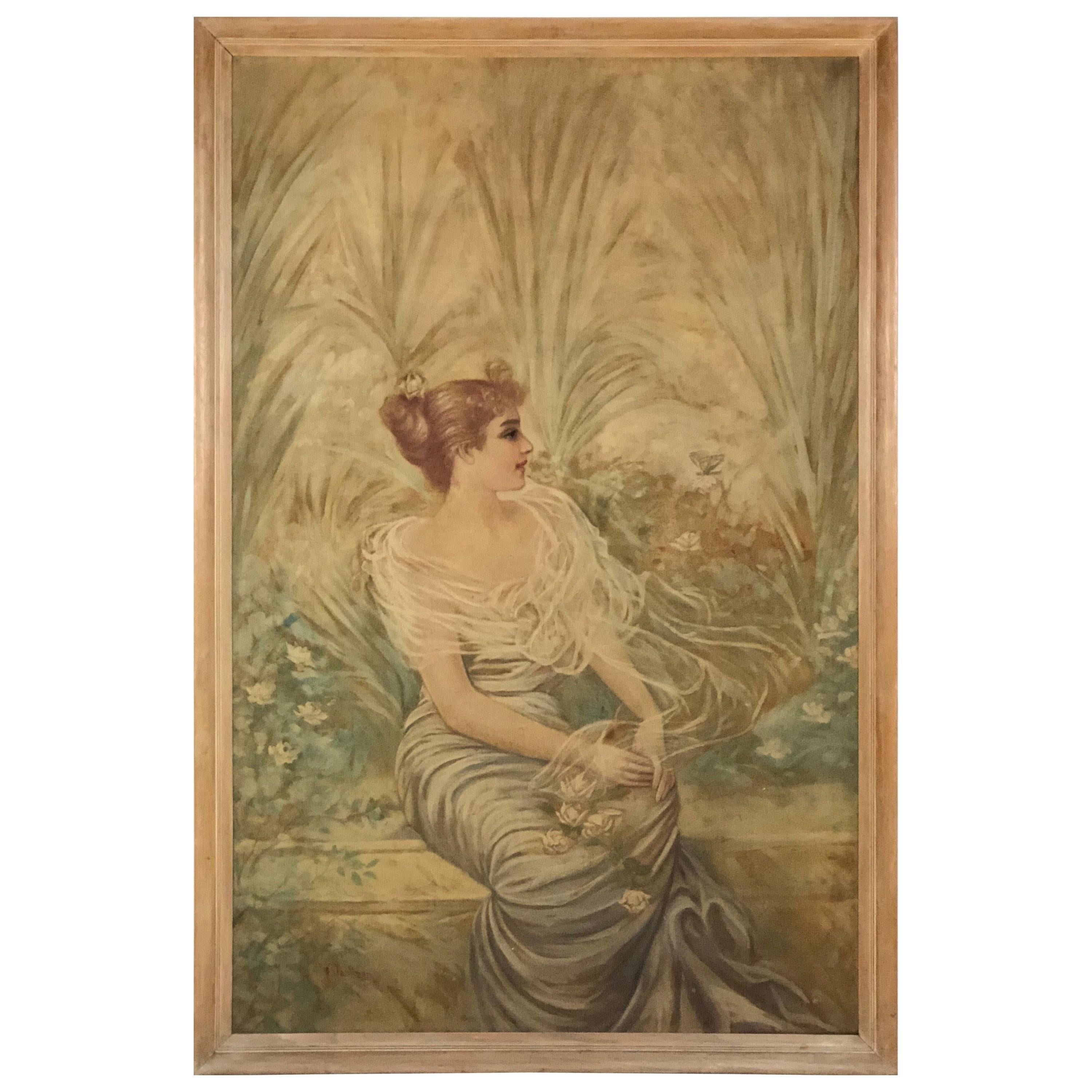 Art Nouveau Portrait Painting, circa 1900 For Sale