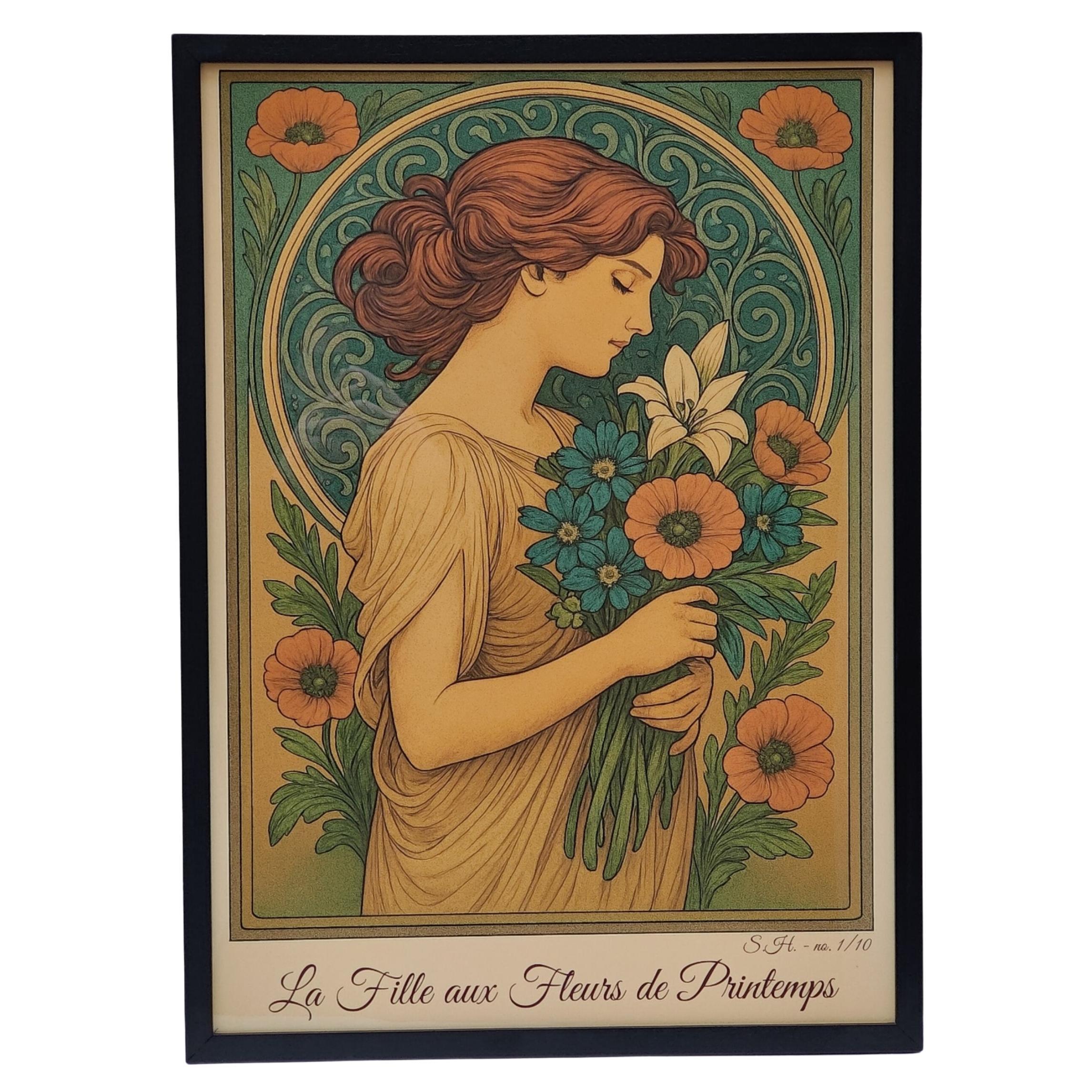Art Nouveau Poster "La Fille aux Fleurs de Printemps", Framed, Limited Edition