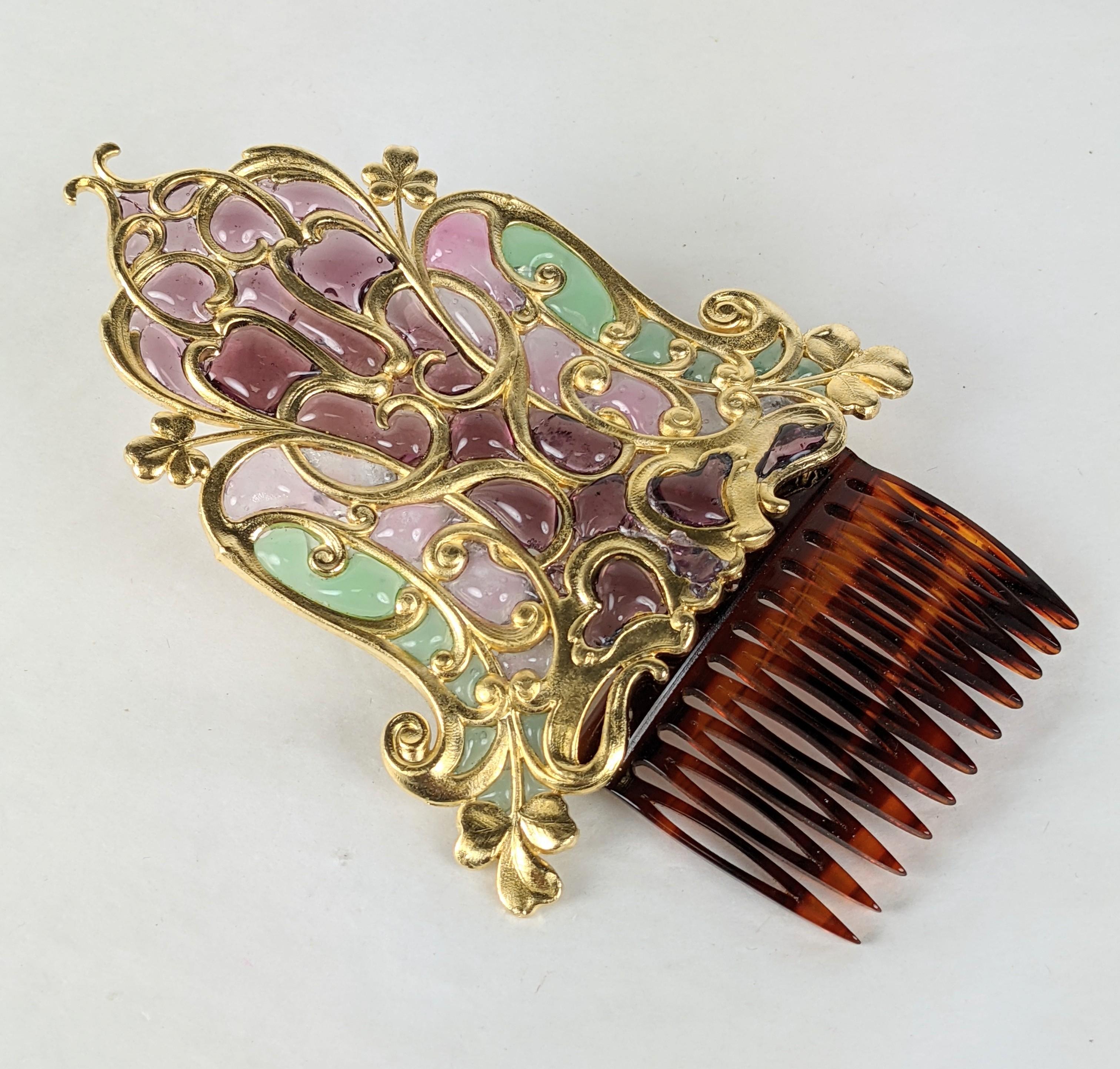 Art Nouveau Poured Glass Plique Comb In Good Condition In New York, NY