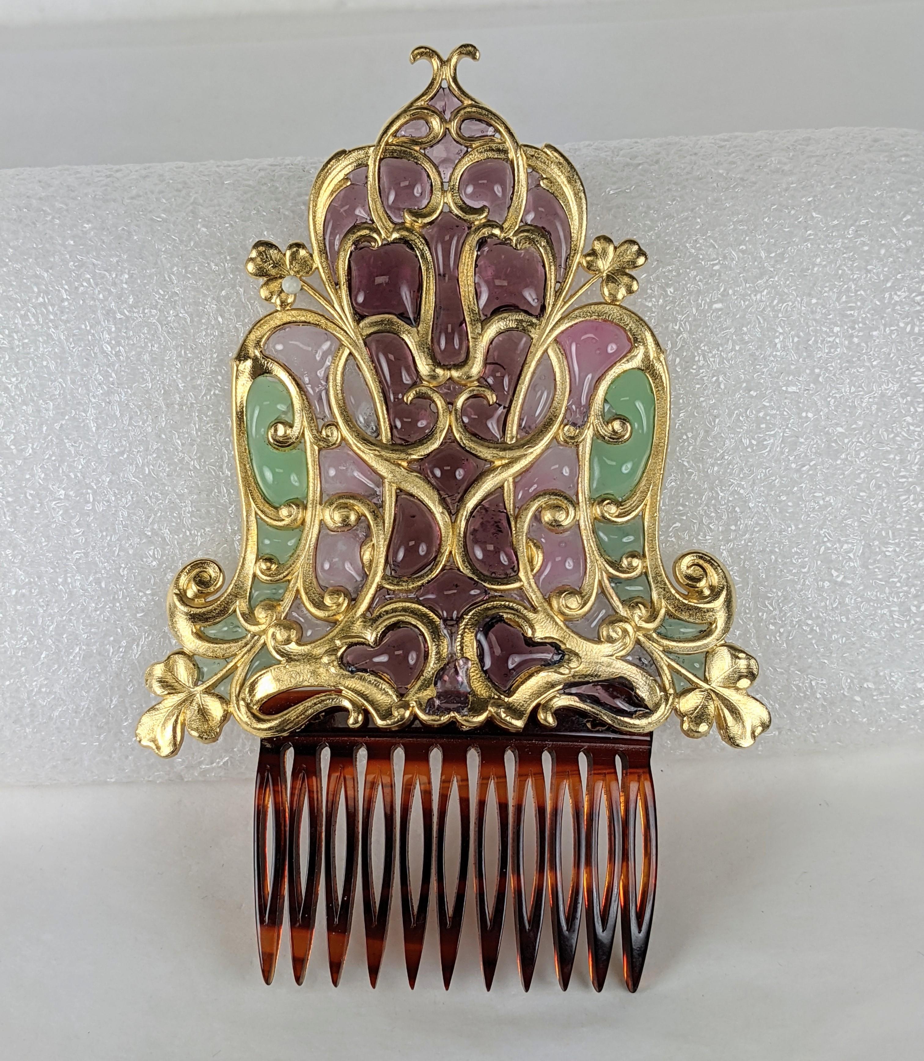Art Nouveau Poured Glass Plique Comb 1