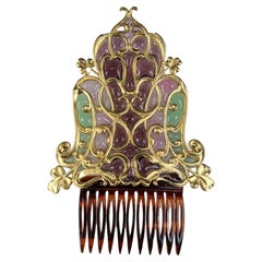 Art Nouveau Poured Glass Plique Comb