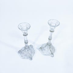 Candelabros de cristal prensado de estilo Art Nouveau de Vallerysthal & Portieux, Francia, década de 1920