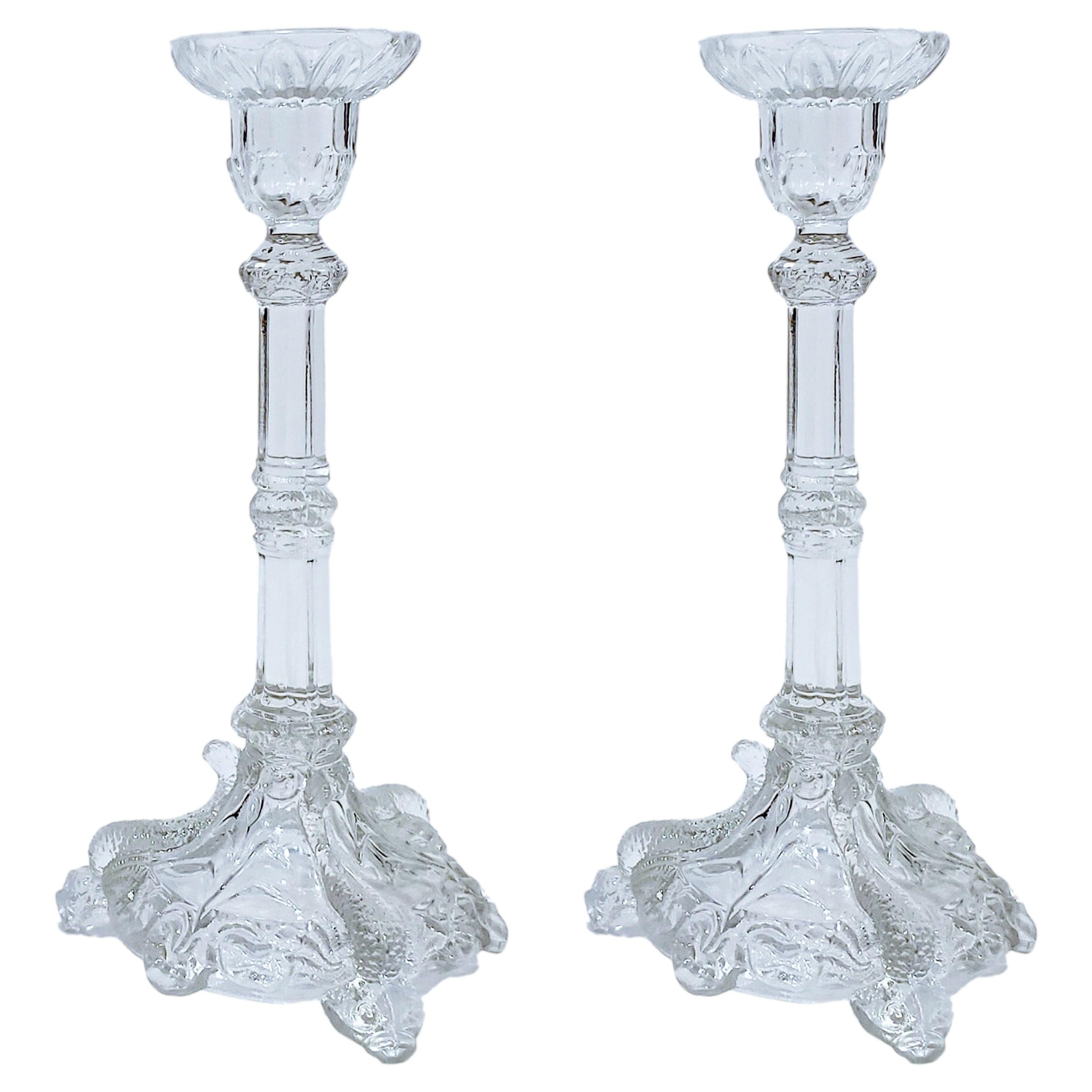 Art Nouveau pressed glass candlesticks by Vallerysthal & Portieux, France, 1920s