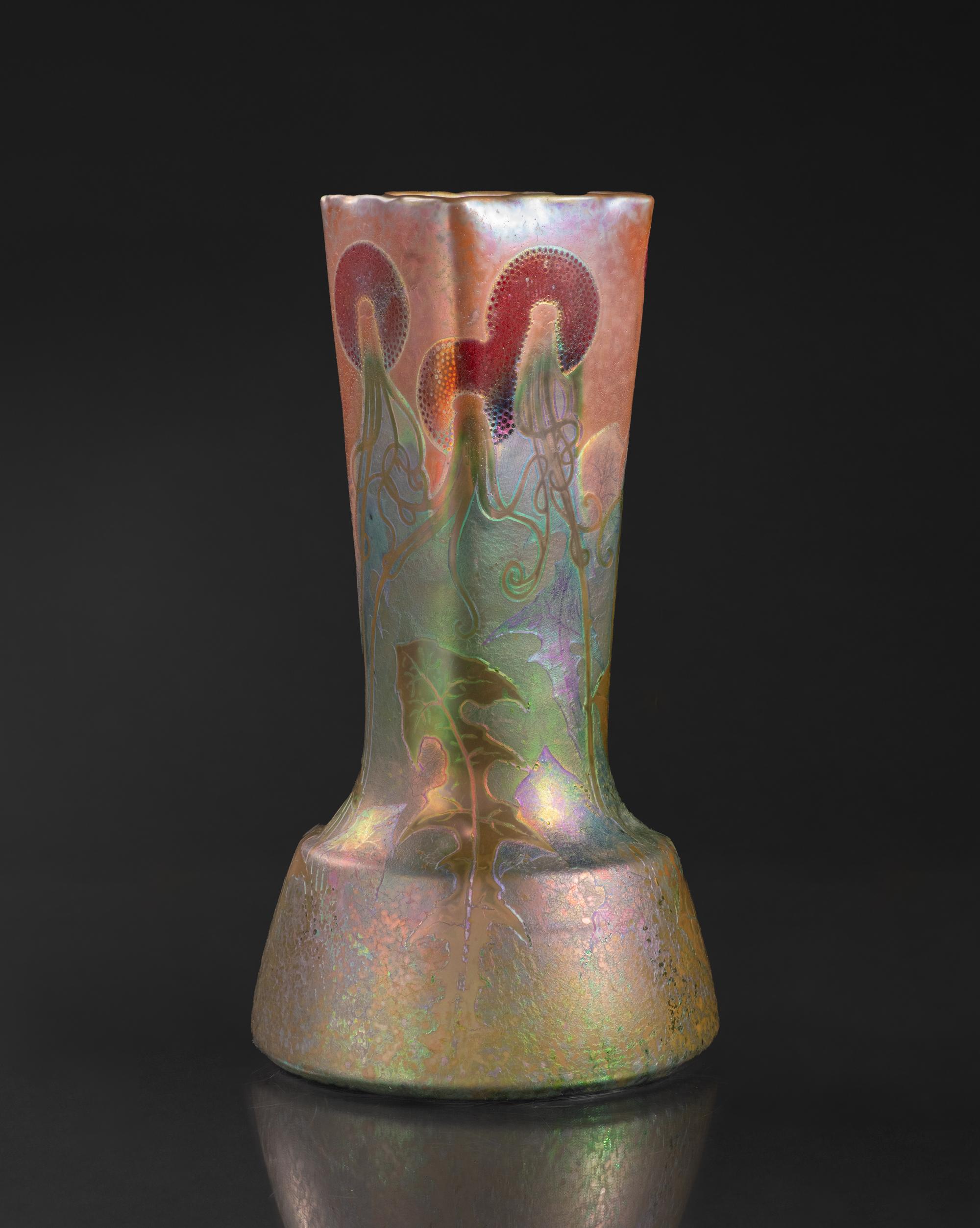 Jarrón Art Nouveau Psicodélico Diente de León de Clement Massier en venta 3