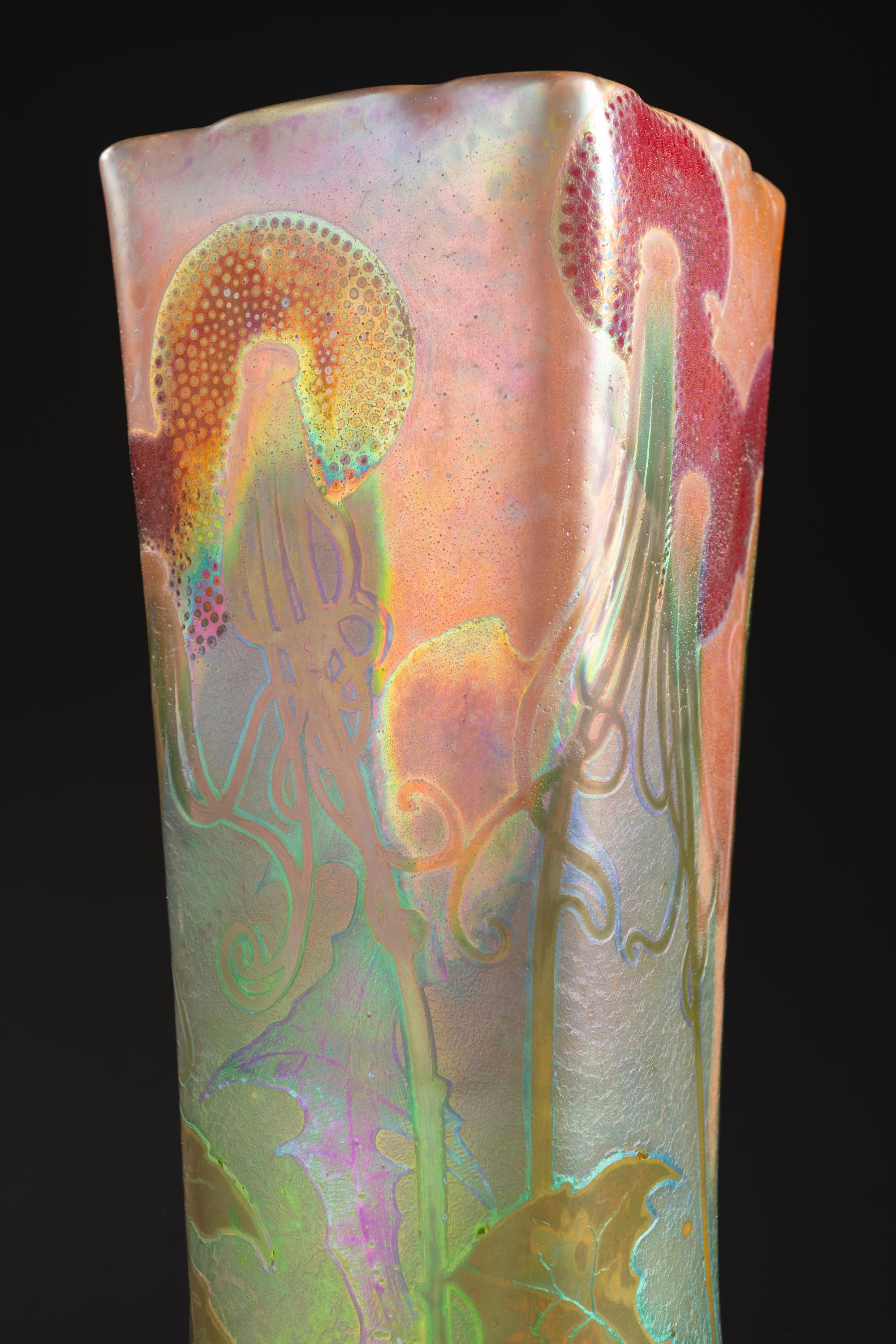 Jarrón Art Nouveau Psicodélico Diente de León de Clement Massier en venta 5