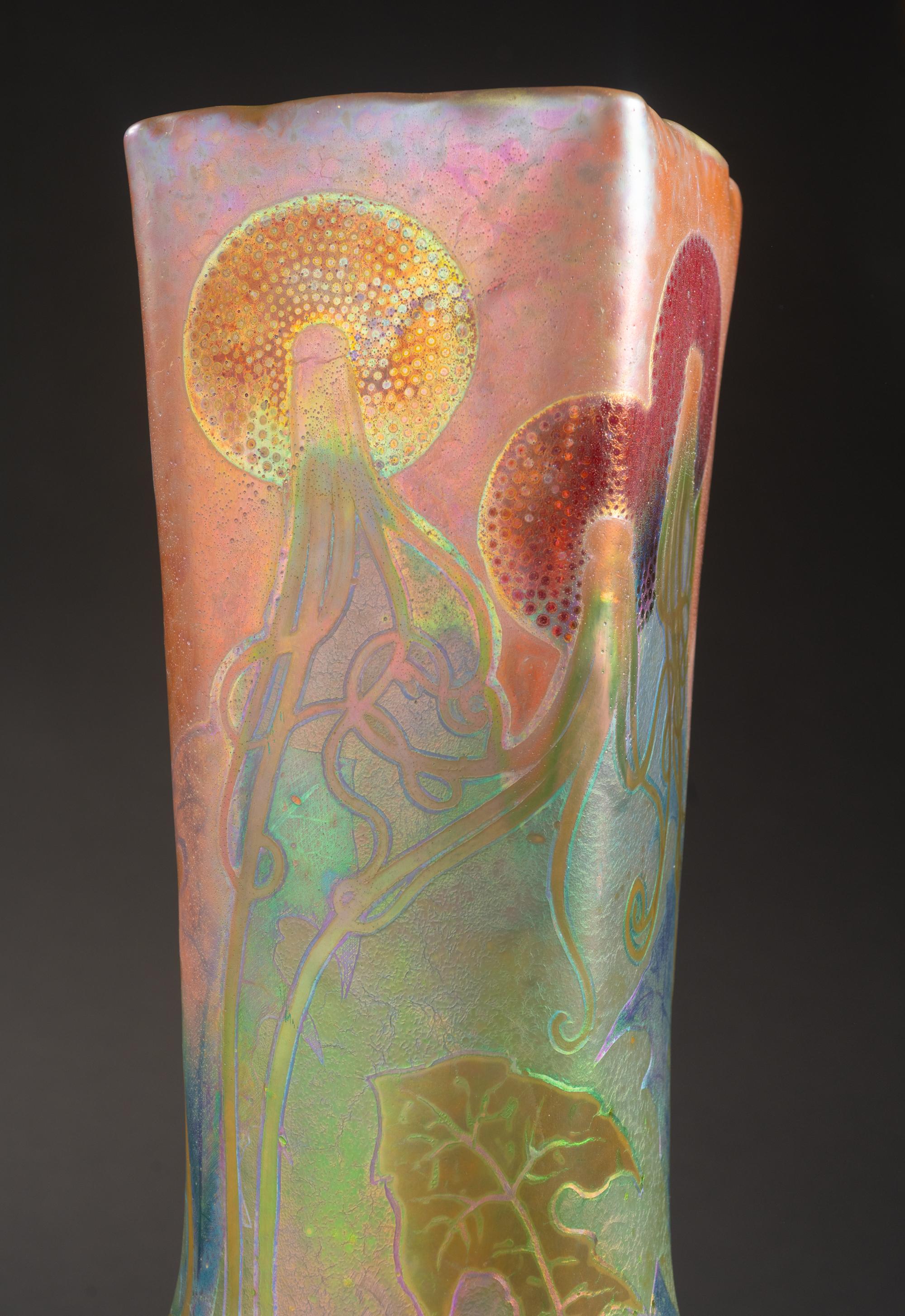 Jarrón Art Nouveau Psicodélico Diente de León de Clement Massier en venta 6