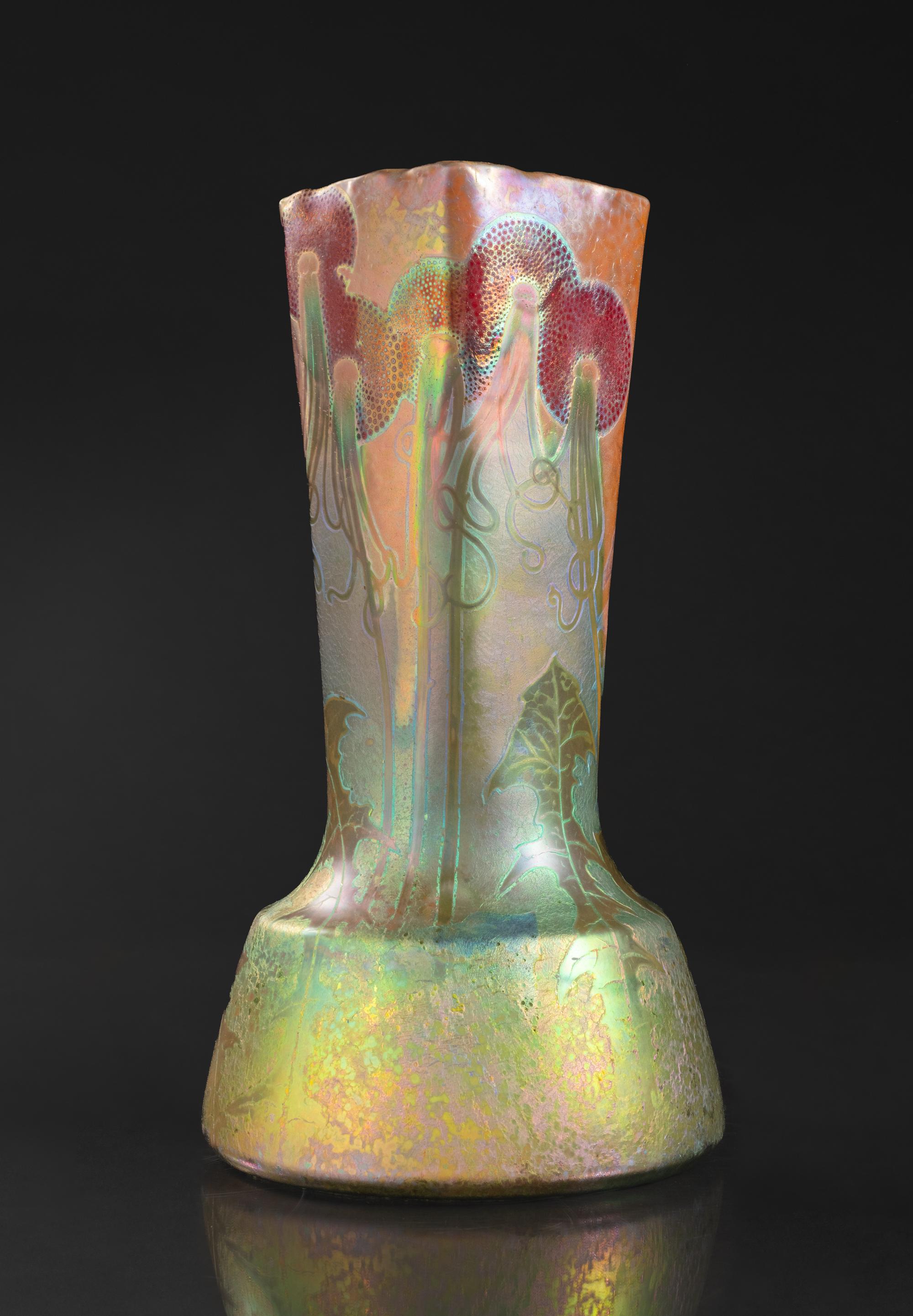 Jarrón Art Nouveau Psicodélico Diente de León de Clement Massier en Excelente estado para la venta en Chicago, US