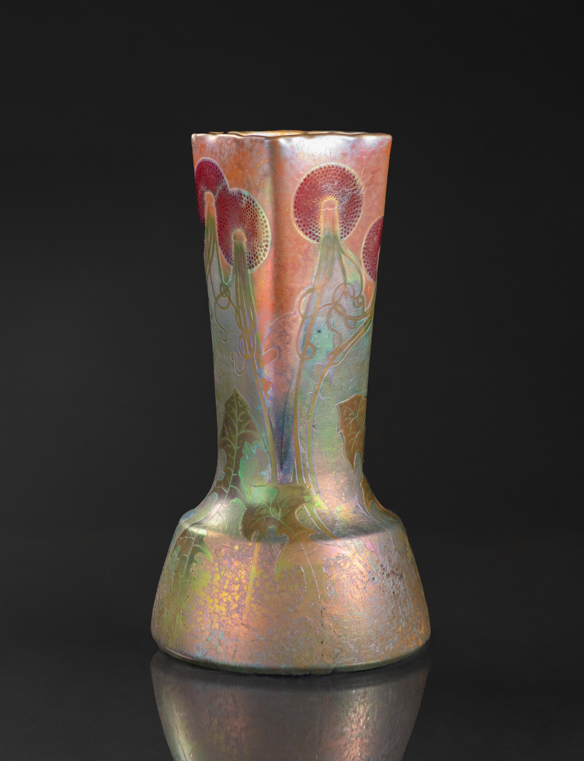 Jarrón Art Nouveau Psicodélico Diente de León de Clement Massier principios del siglo XX en venta