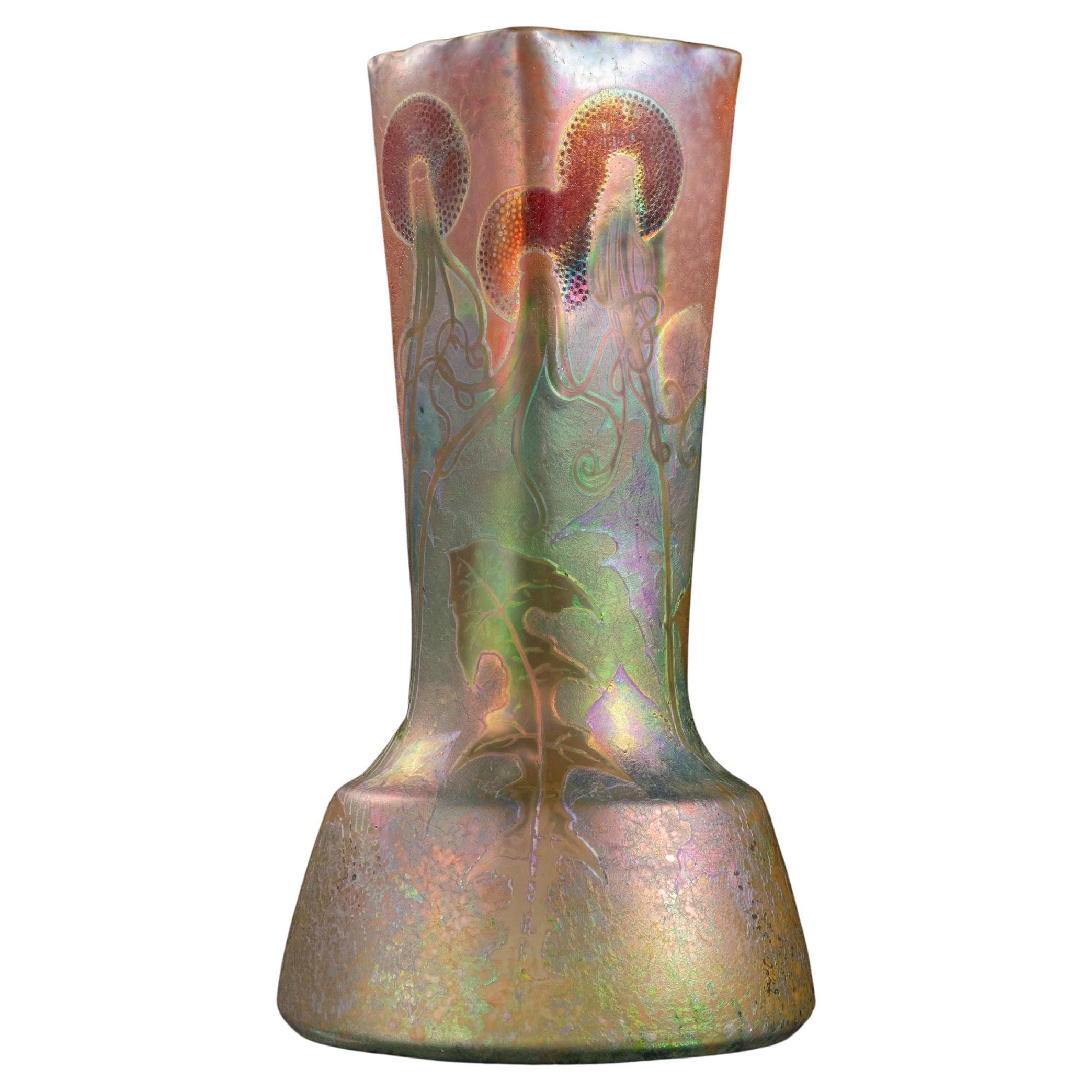 Jugendstil Psychedelic Dandelion-Vase von Clement Massier, Jugendstil