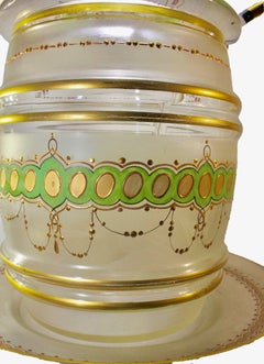 Art Nouveau Punch Bowl with Spoon Enameled Details and Gold Paint Finish