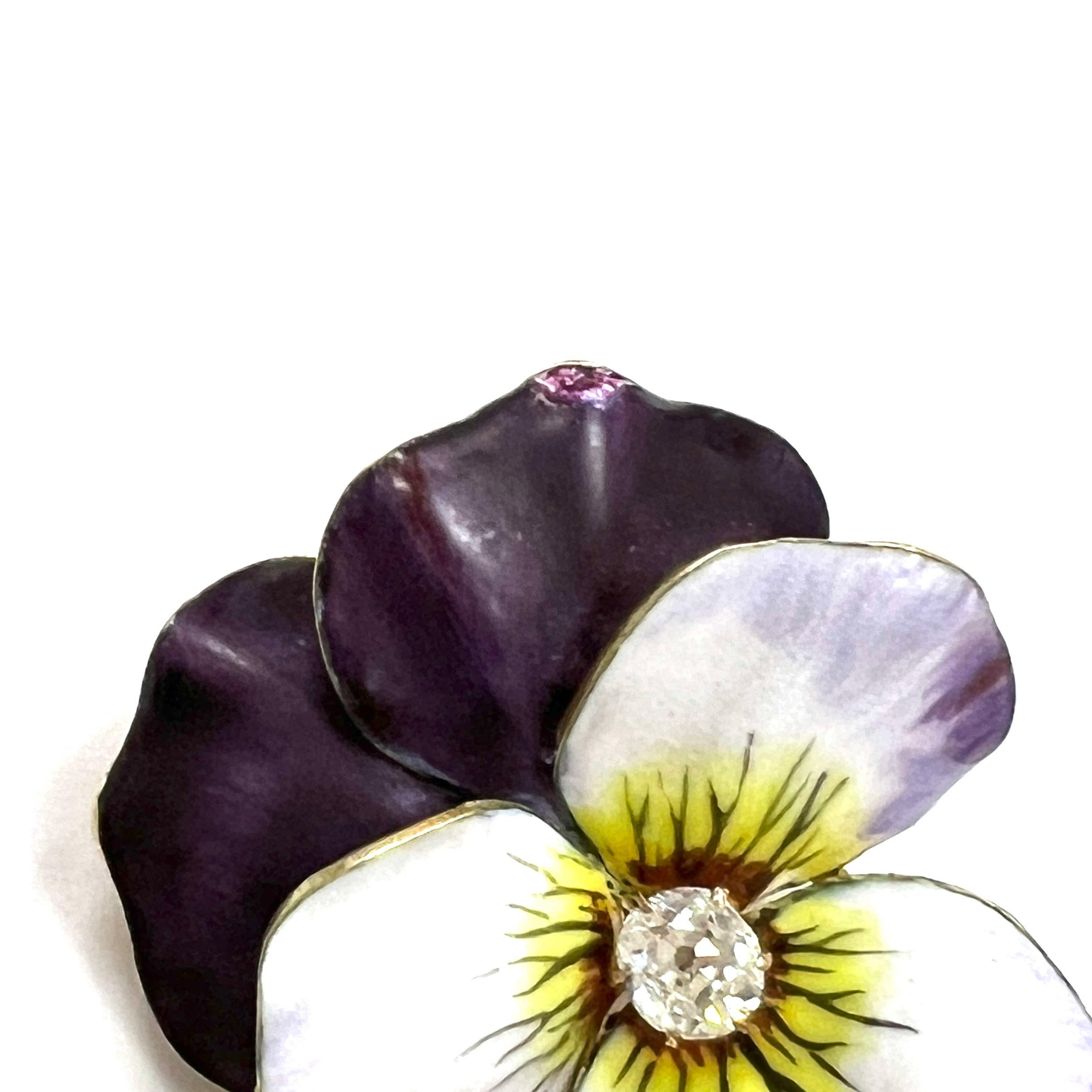 Art Nouveau Purple Pansy Enamel Brooch For Sale 1
