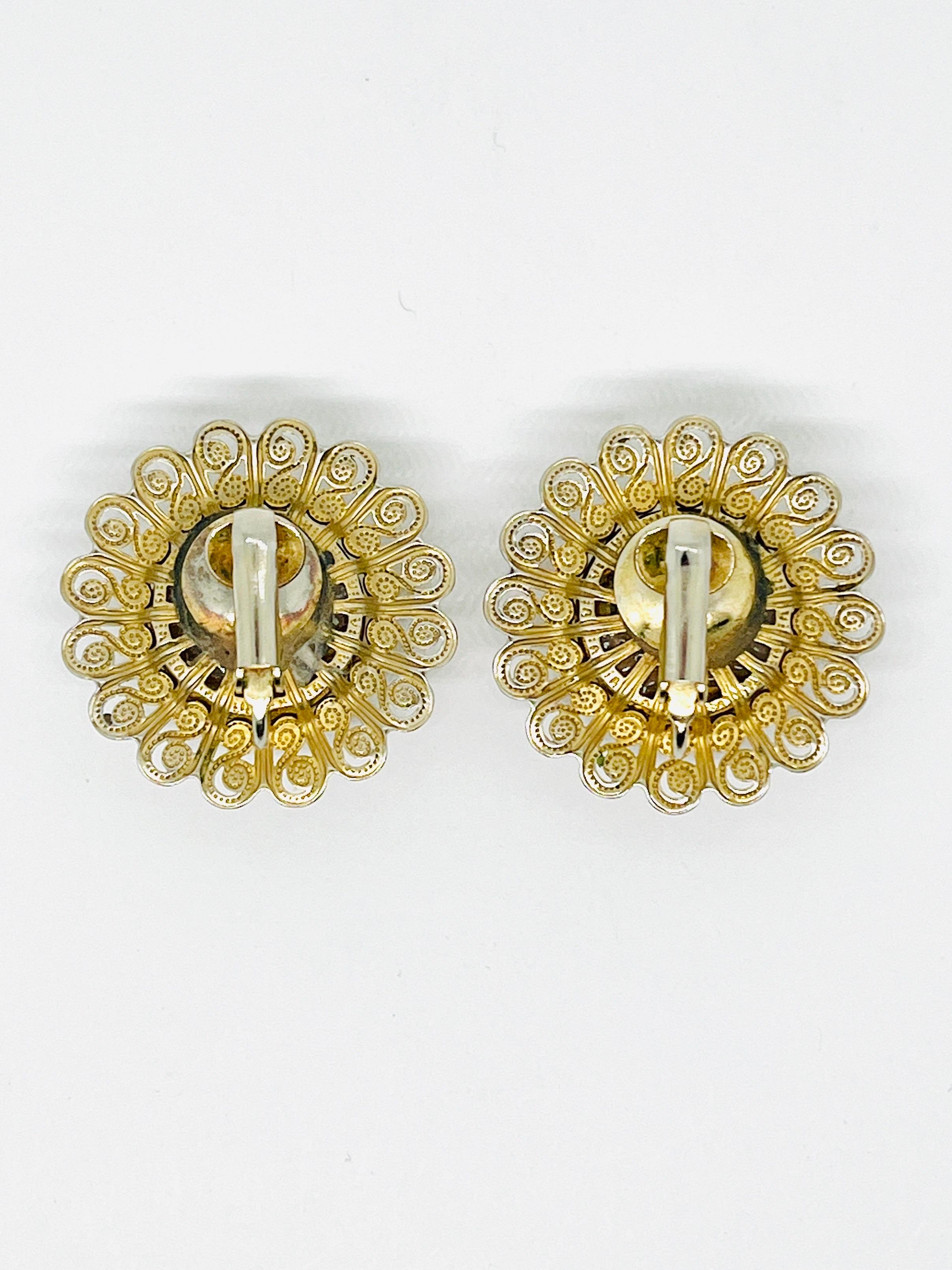 Women's Art Nouveau Purple Rivoli Crystal Pinwire Halo Sunflower Clip Earrings For Sale
