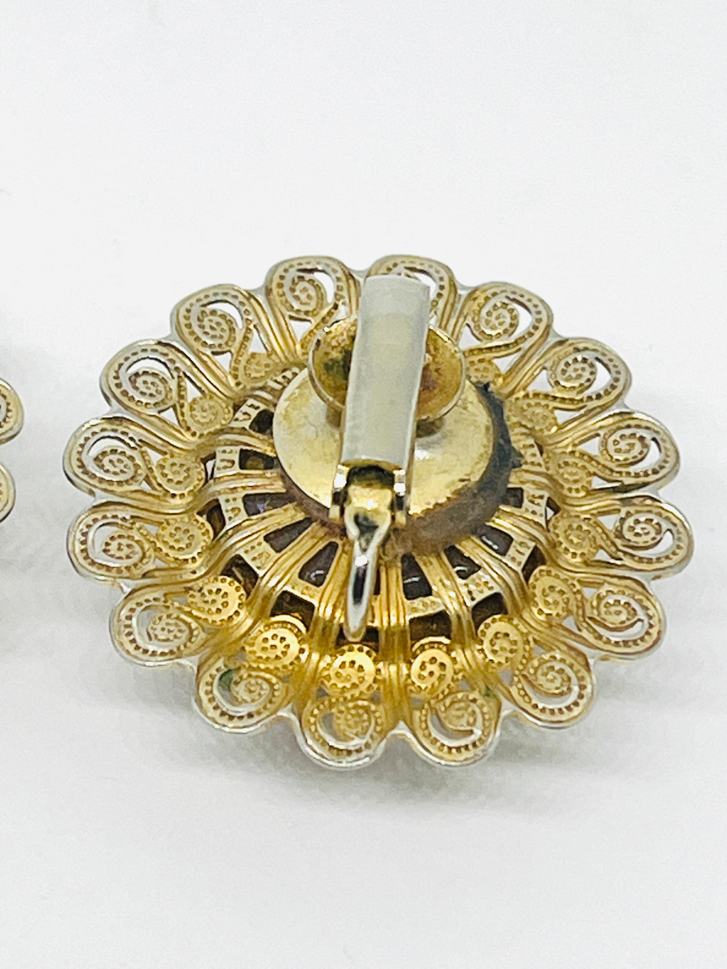 Art Nouveau Purple Rivoli Crystal Pinwire Halo Sunflower Clip Earrings For Sale 4