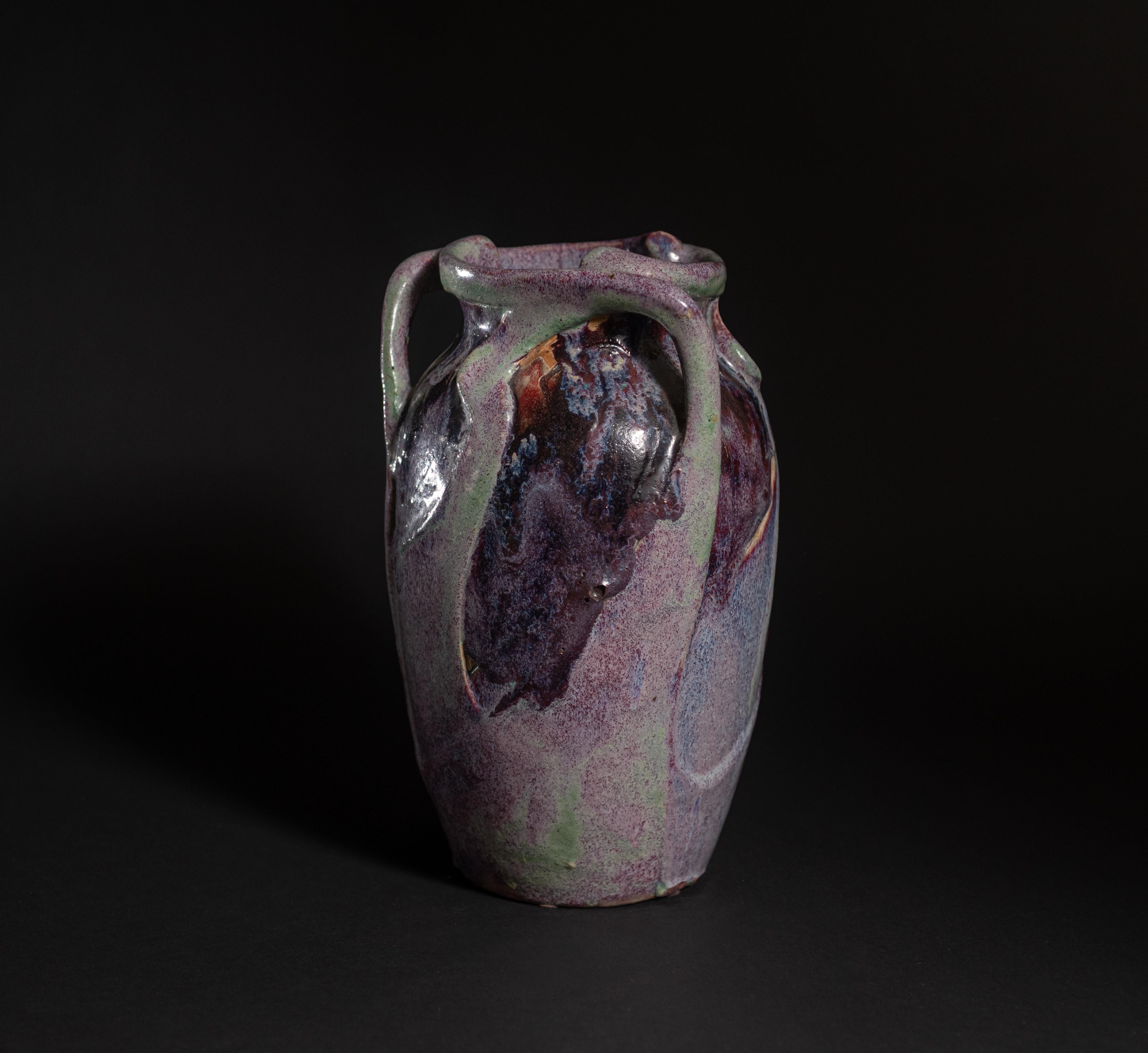 French Art Nouveau Purple Twist Vase by Raoul Lachenal For Sale