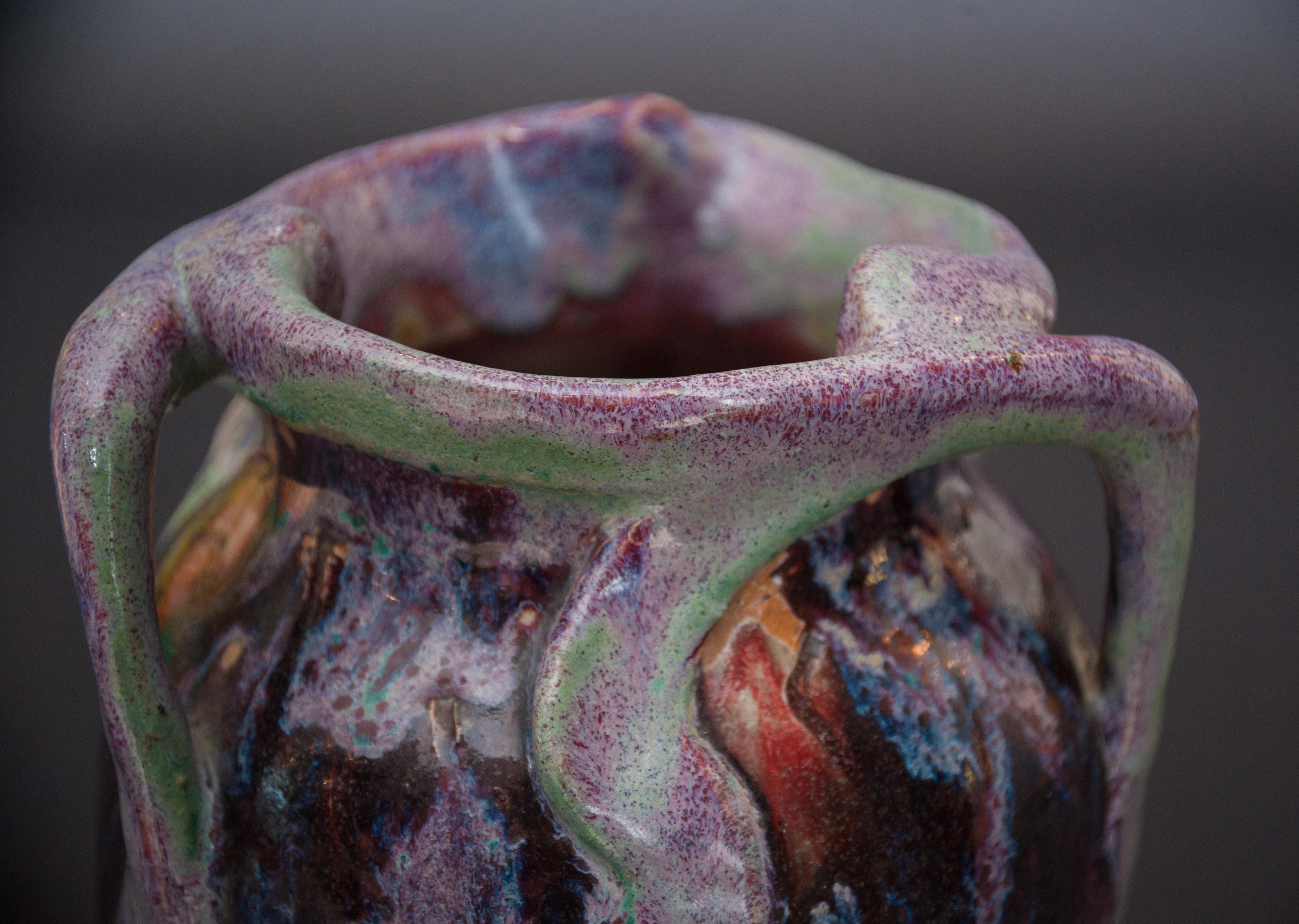 Glazed Art Nouveau Purple Twist Vase by Raoul Lachenal For Sale