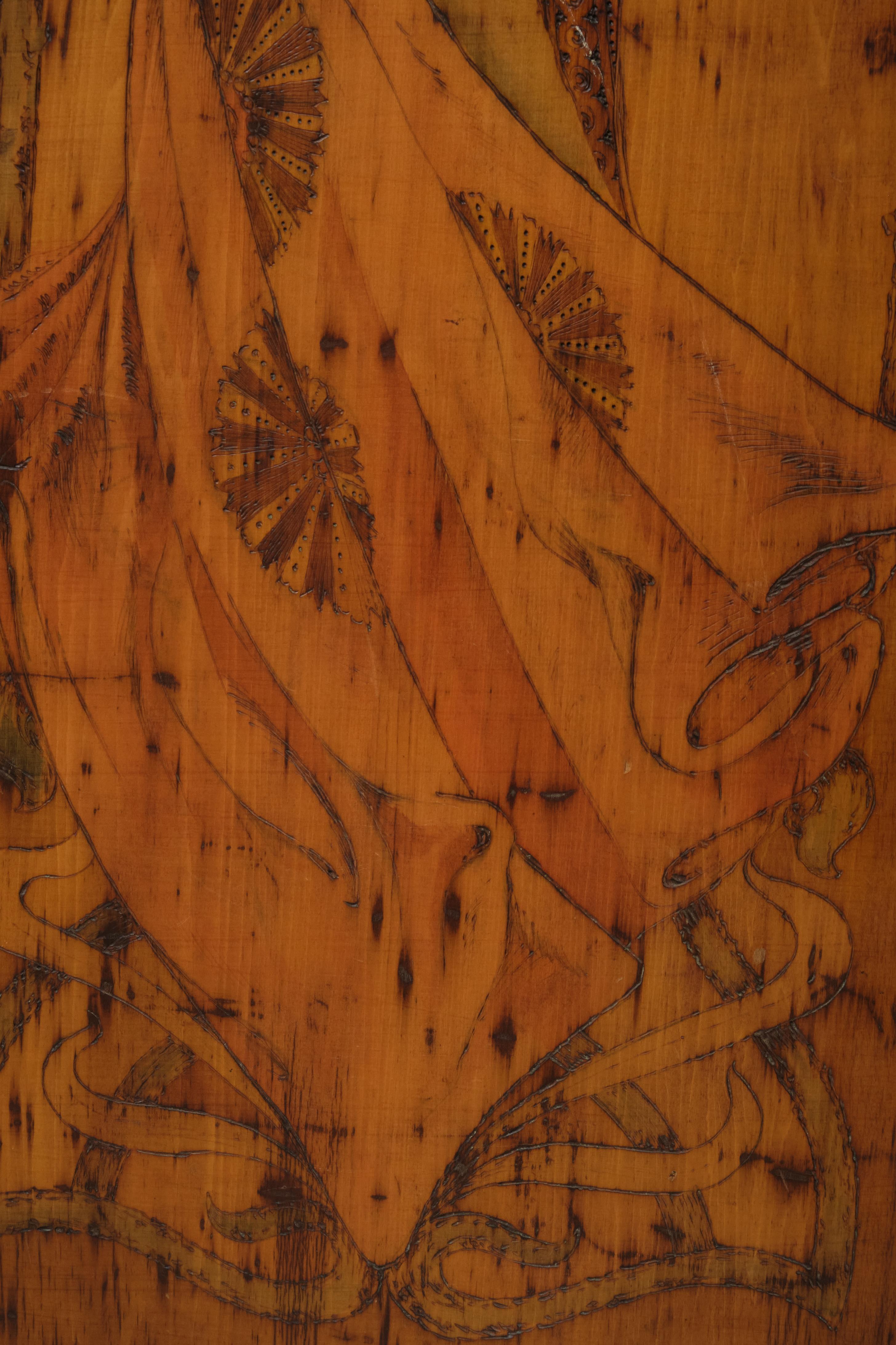 Art Nouveau Pyrography Three-panel Screen in the Style of Alphonse Mucha, C 1900 5