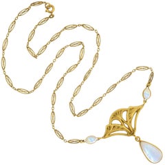 Art Nouveau Rainbow Moonstone Lavalier Pendant Necklace