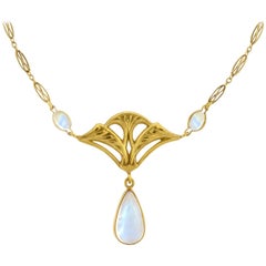 Jugendstil-Regenbogen-Mondstein-Lavalier-Anhänger-Halskette