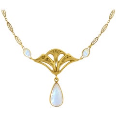 Art Nouveau Rainbow Moonstone Lavalier Pendant Necklace