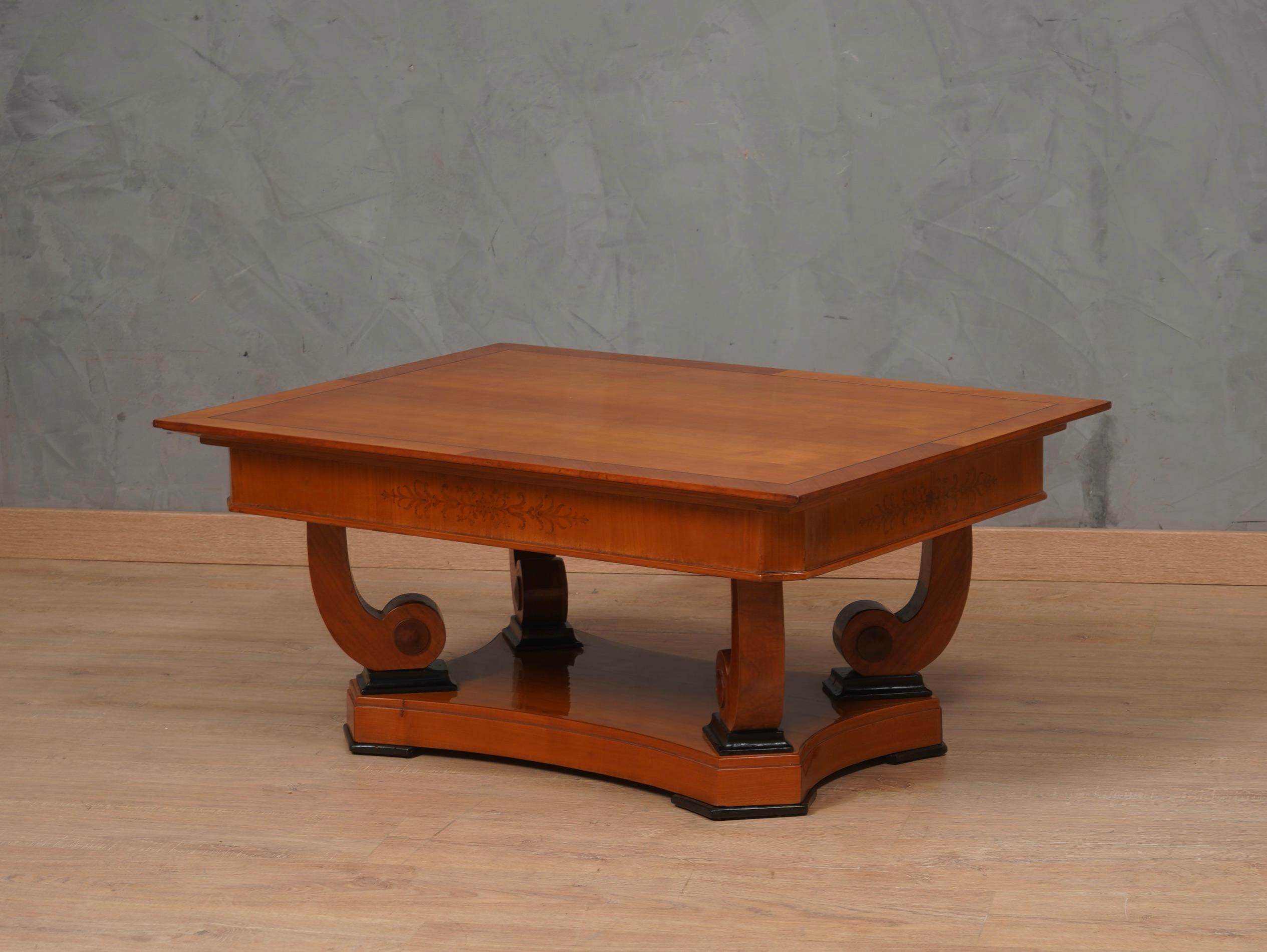 Biedermeier Art Nouveau Rectangular CherryWood Austrian Sofa Table, 1900 For Sale