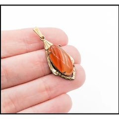 Art Nouveau Red Cabochon Pendant in 10k Yellow Gold